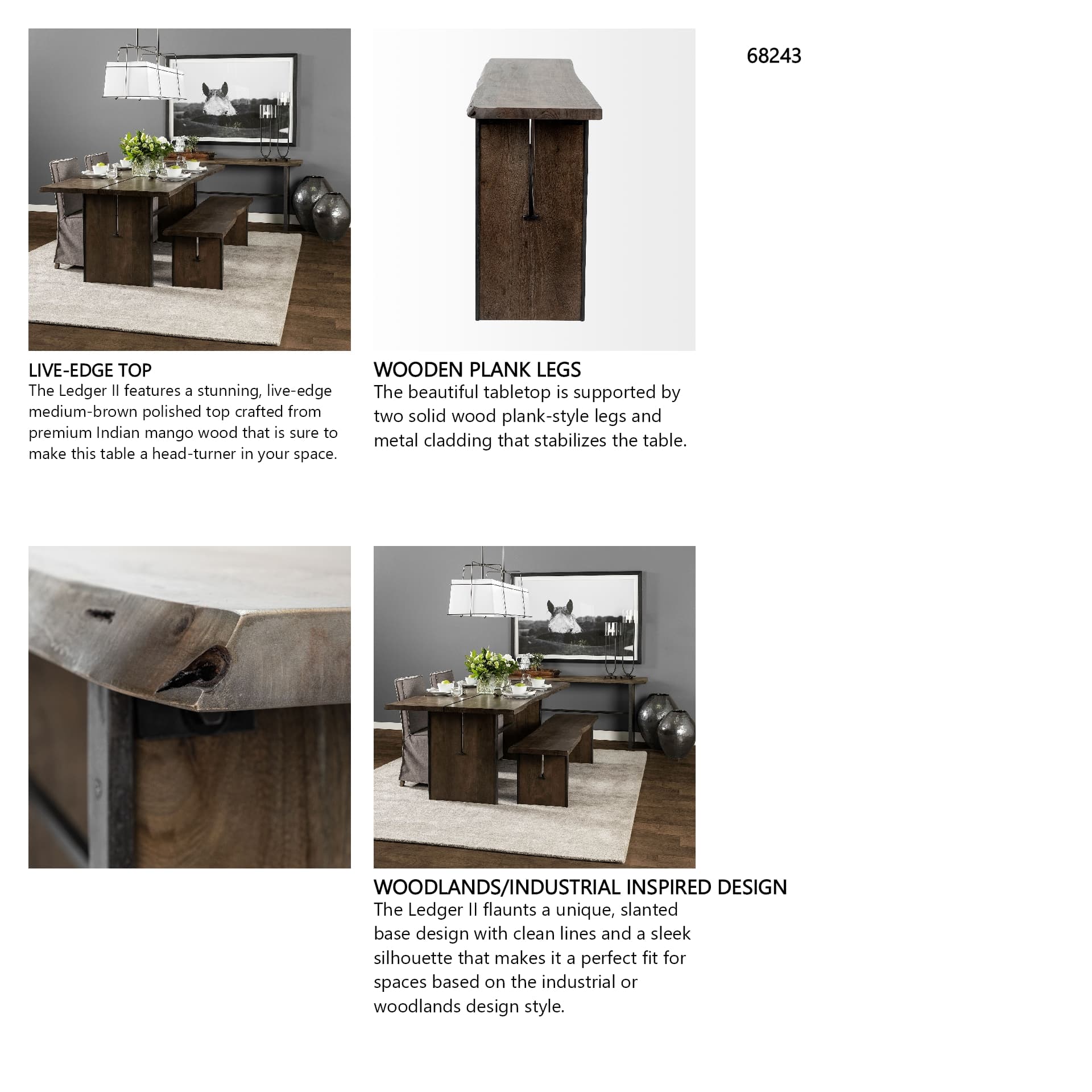 Ledger II 70L x 17W x 30H Live-Edge Wooden Brown Console Table — in a styled room