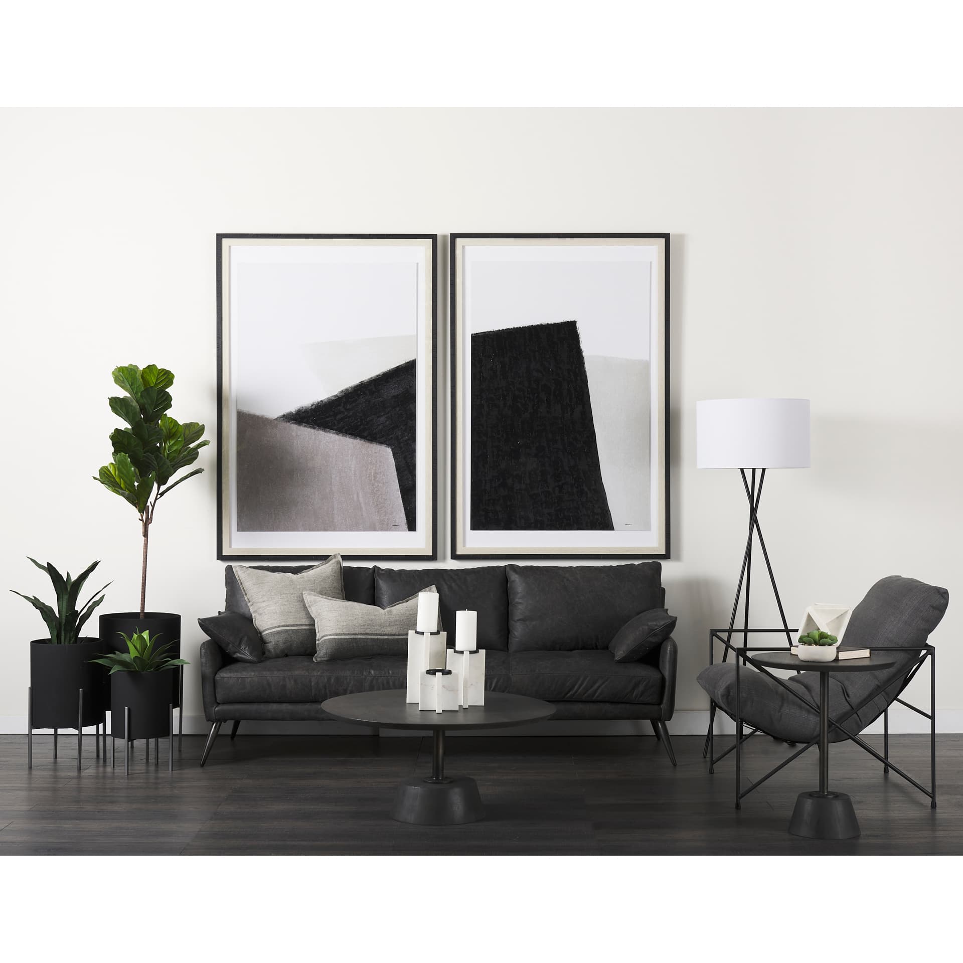 Maxwell 20" Round Dark Brown Wood w/ Black Metal Pedestal Side Table — product photograph