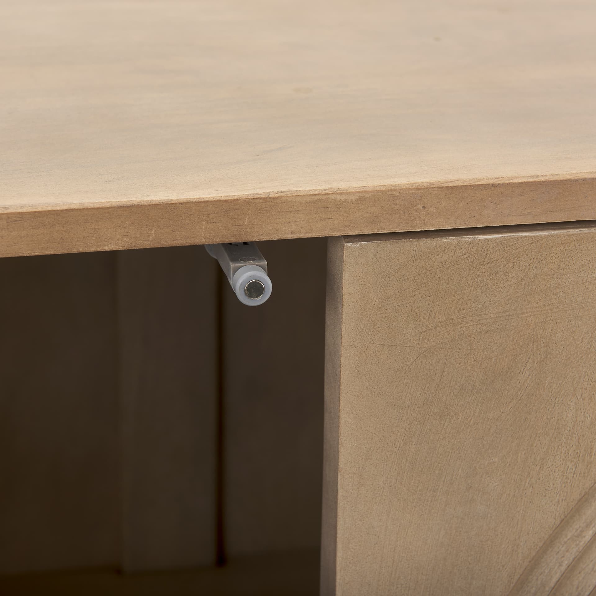 Tucker Light Brown Wood w/ Carved Arch Pattern 2 Door Accent Cabinet — product photograph