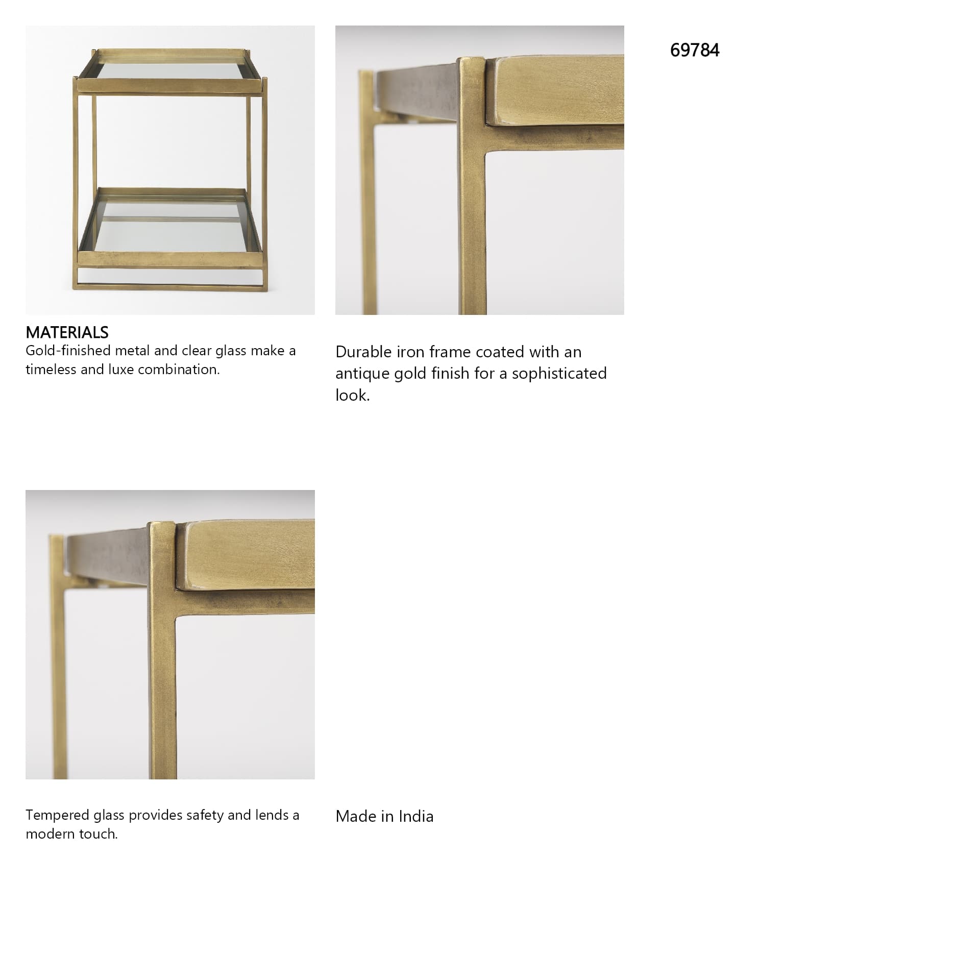Trey Gold Metal W/Glass Accent Table — in a styled room