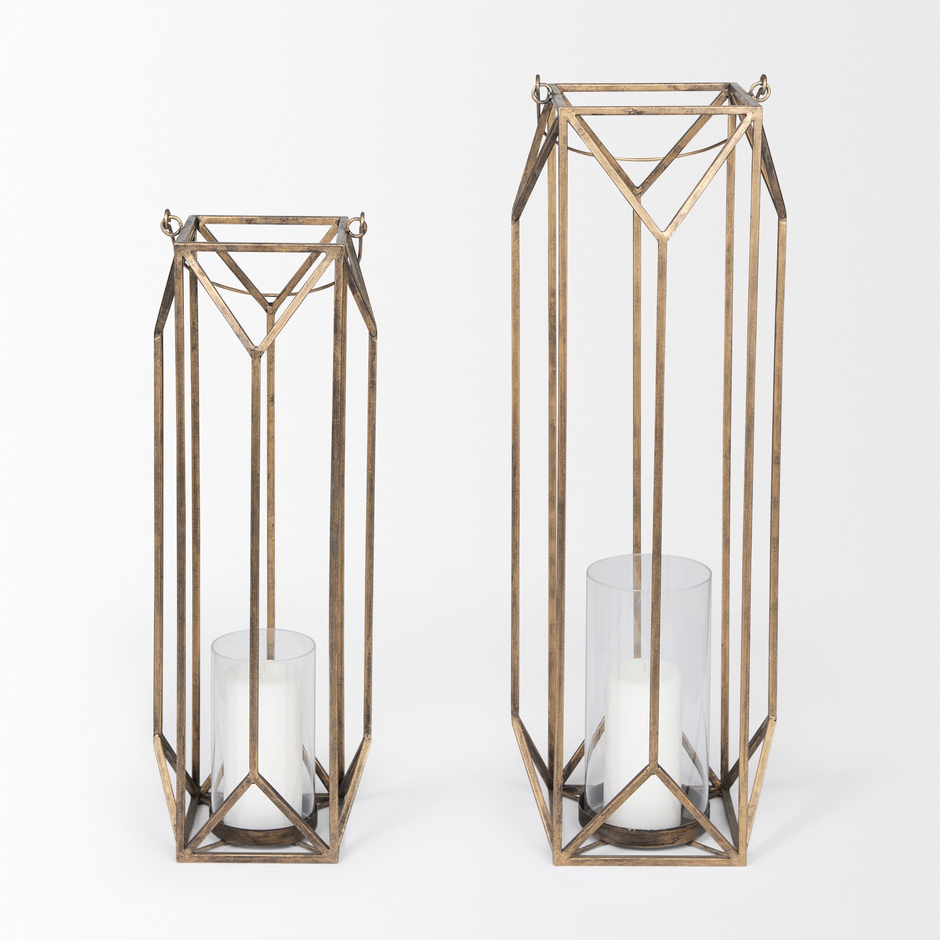 Ivy Small Gold Metal Geometric Cage Candle Holder Lantern — product photograph
