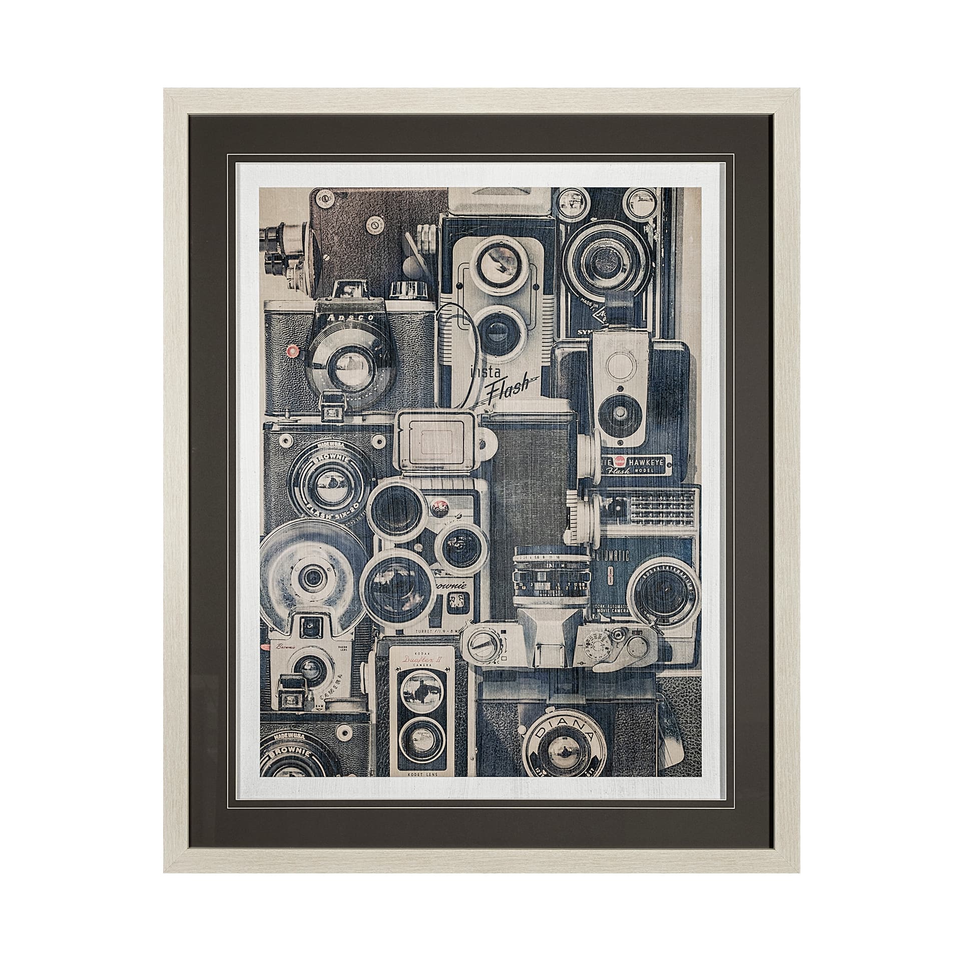 Vintage Cameras by Thomas Brown a Hand Embellished Textured Framed Art Print Matted under Glass — product photograph