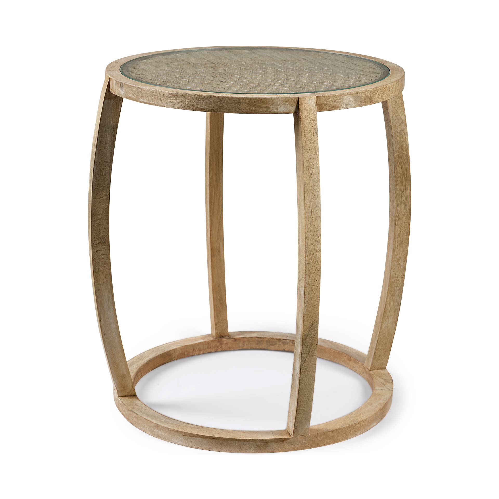 Hubbard I 22L x 22W Light Brown Wood Round Top W/Glass Accent Table — product photograph