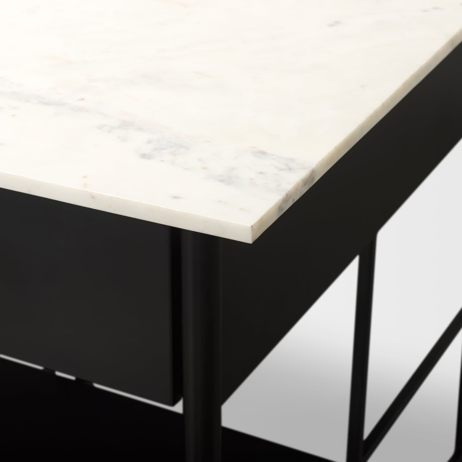 Amika White Marble Top Black Metal Base Kitchen Island — product photograph