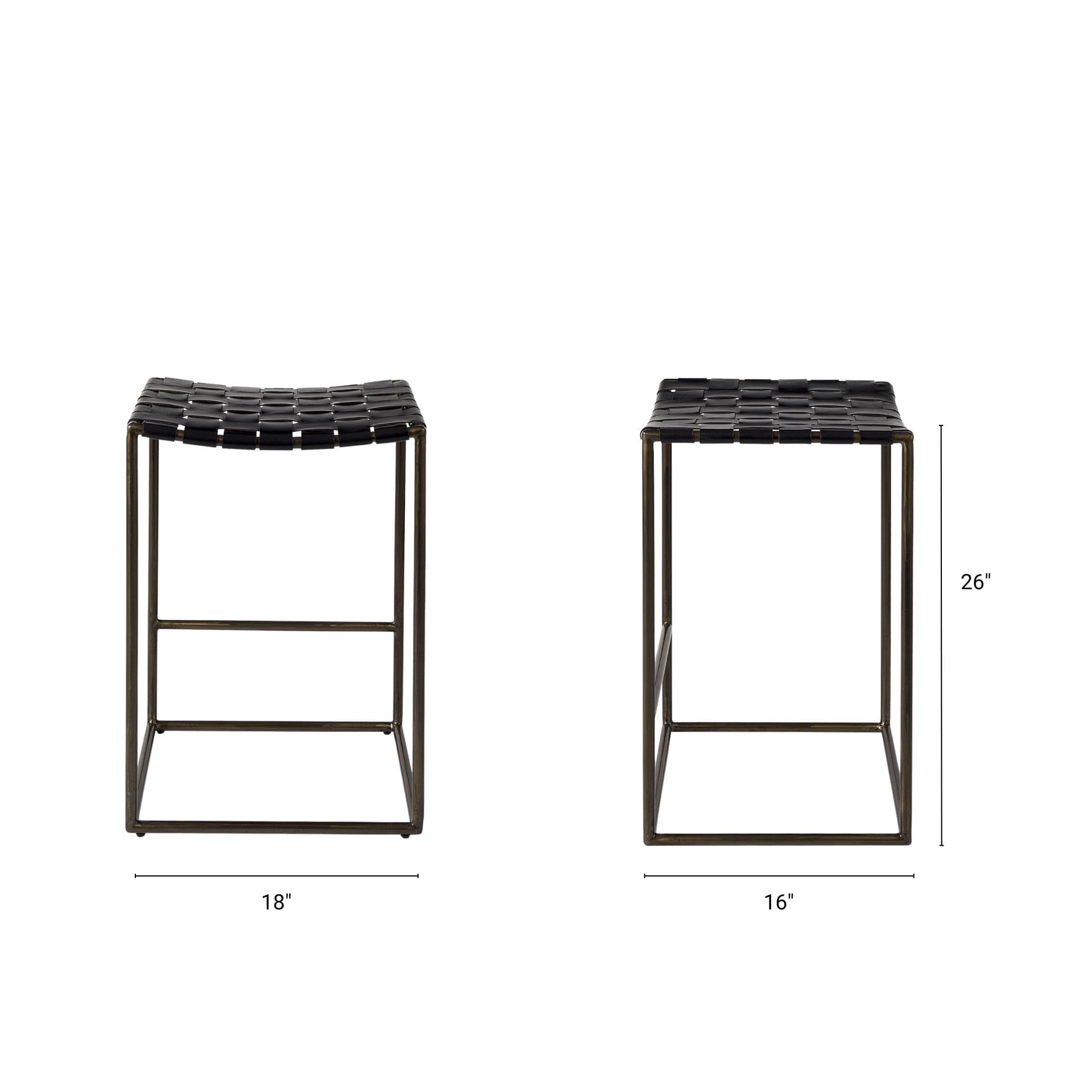 Clarissa Backless 26.25in Seat Counter Stool | Black Leather w/ Metal — product photograph