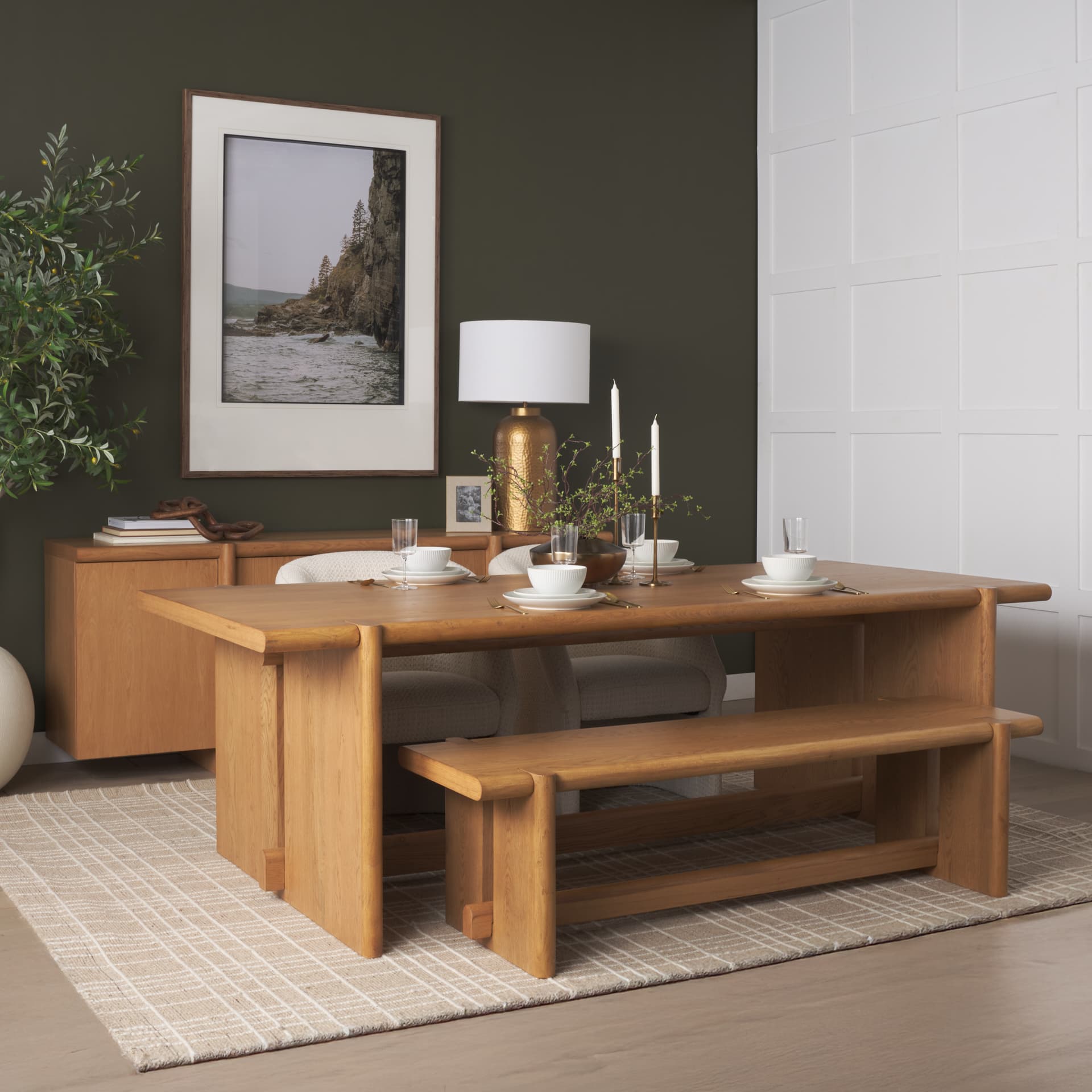 Rowan 94"L x 44"W Rectangular Dining Table | Modern | Light Brown Oak Wood | Seats 8 — product photograph