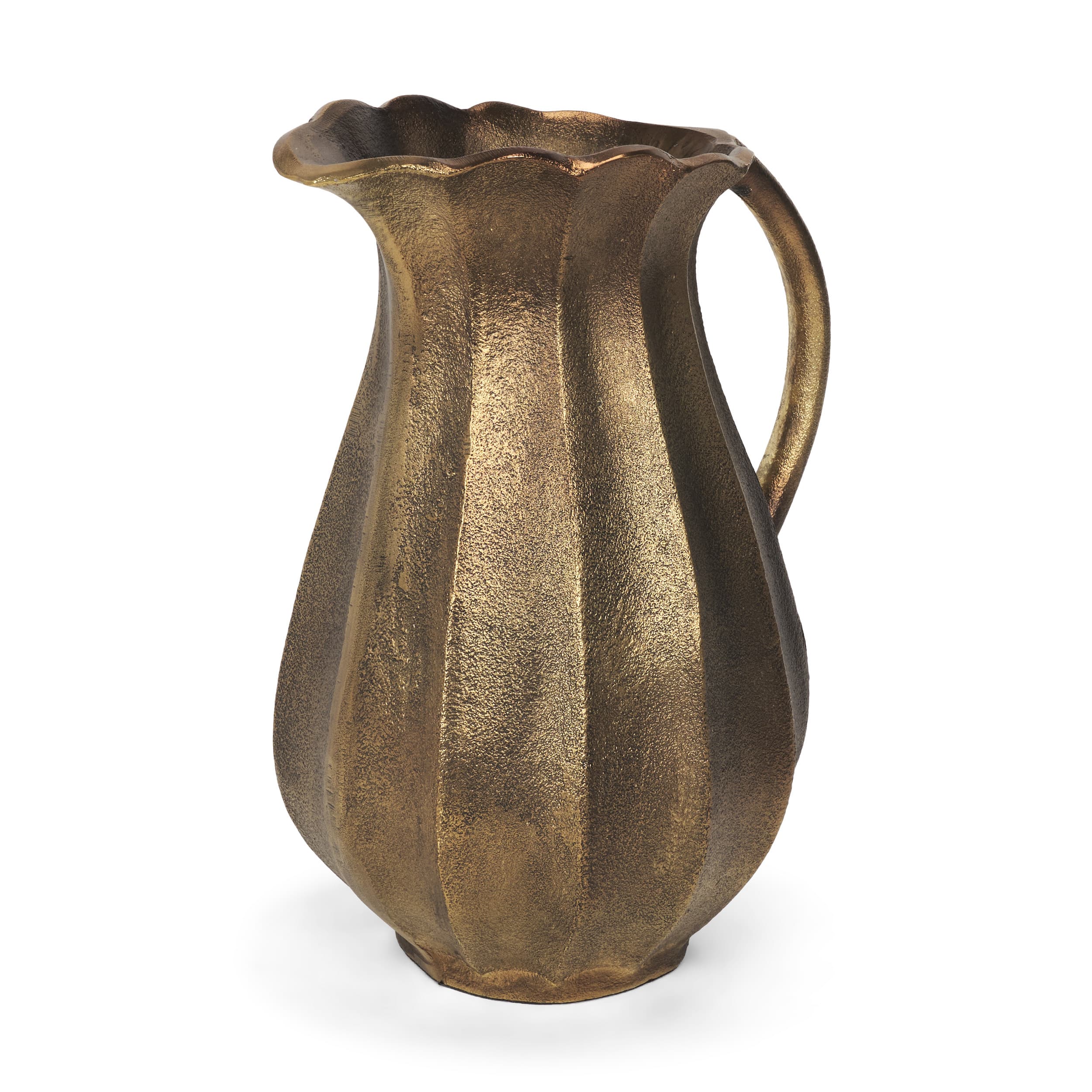 Anya Antiqued Brass Scalloped Petal Cast Metal Jug — product photograph