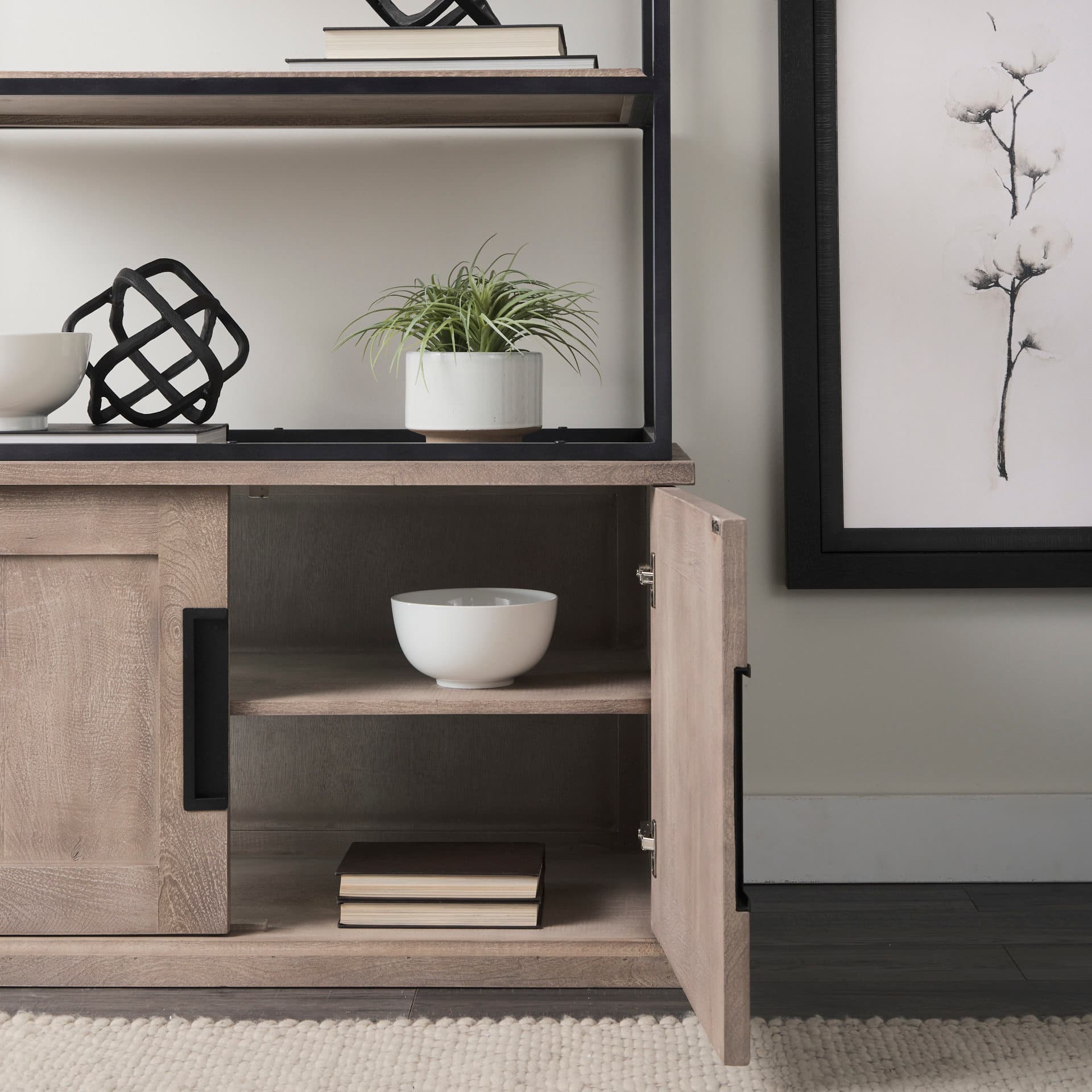 Braxton II Light Brown Wood and Iron Three Shelf Shelving Unit 41.5L x 18.5W x 9 — product photograph