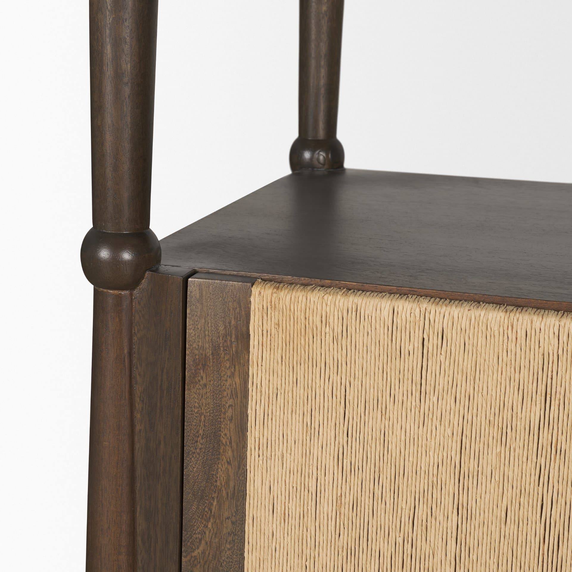 Bondi 2 Door Open Dark Brown Wood w/ Paper Rope Shelving Unit — product photograph