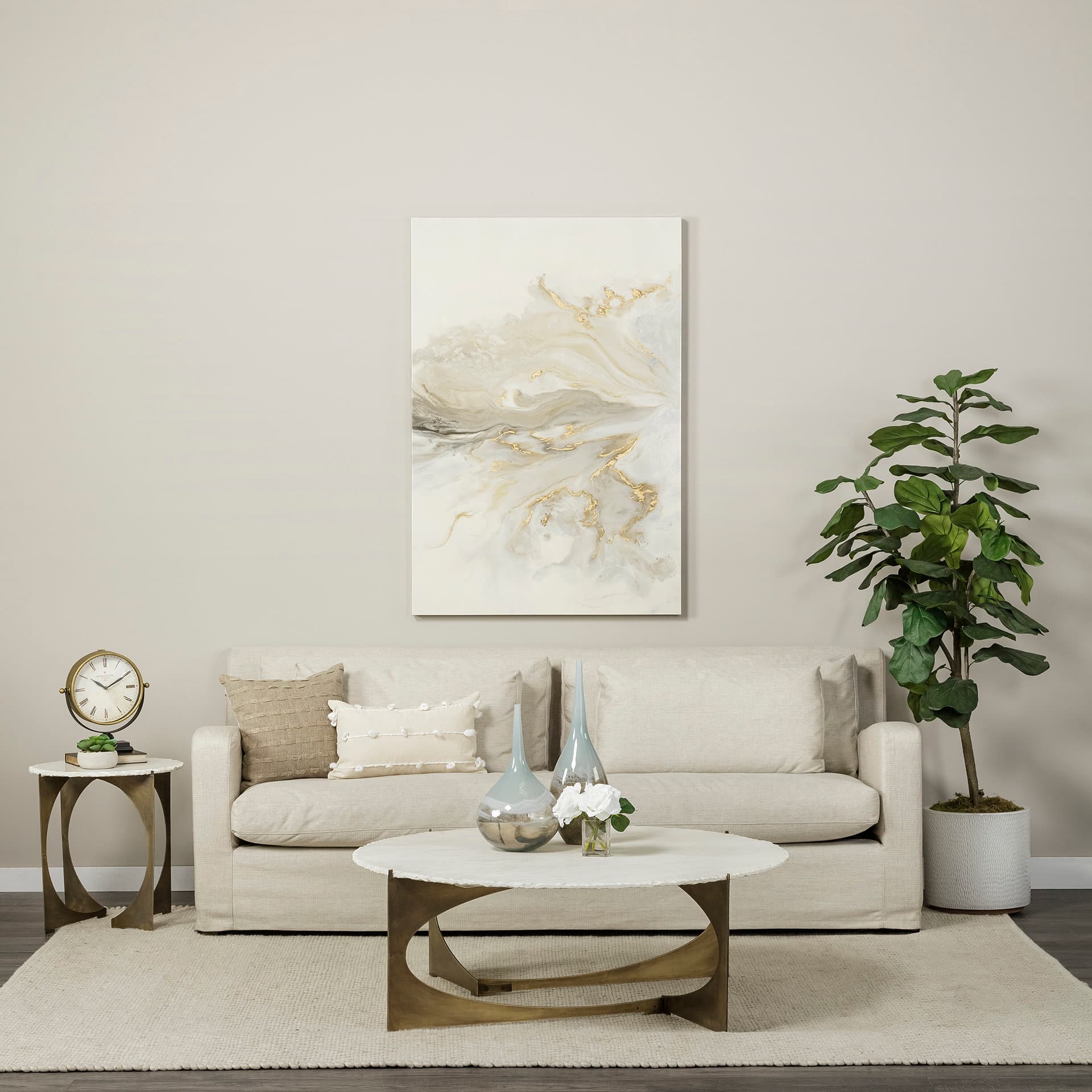 Houston Gold Metal Half Moon Base Table Clock — in a styled room