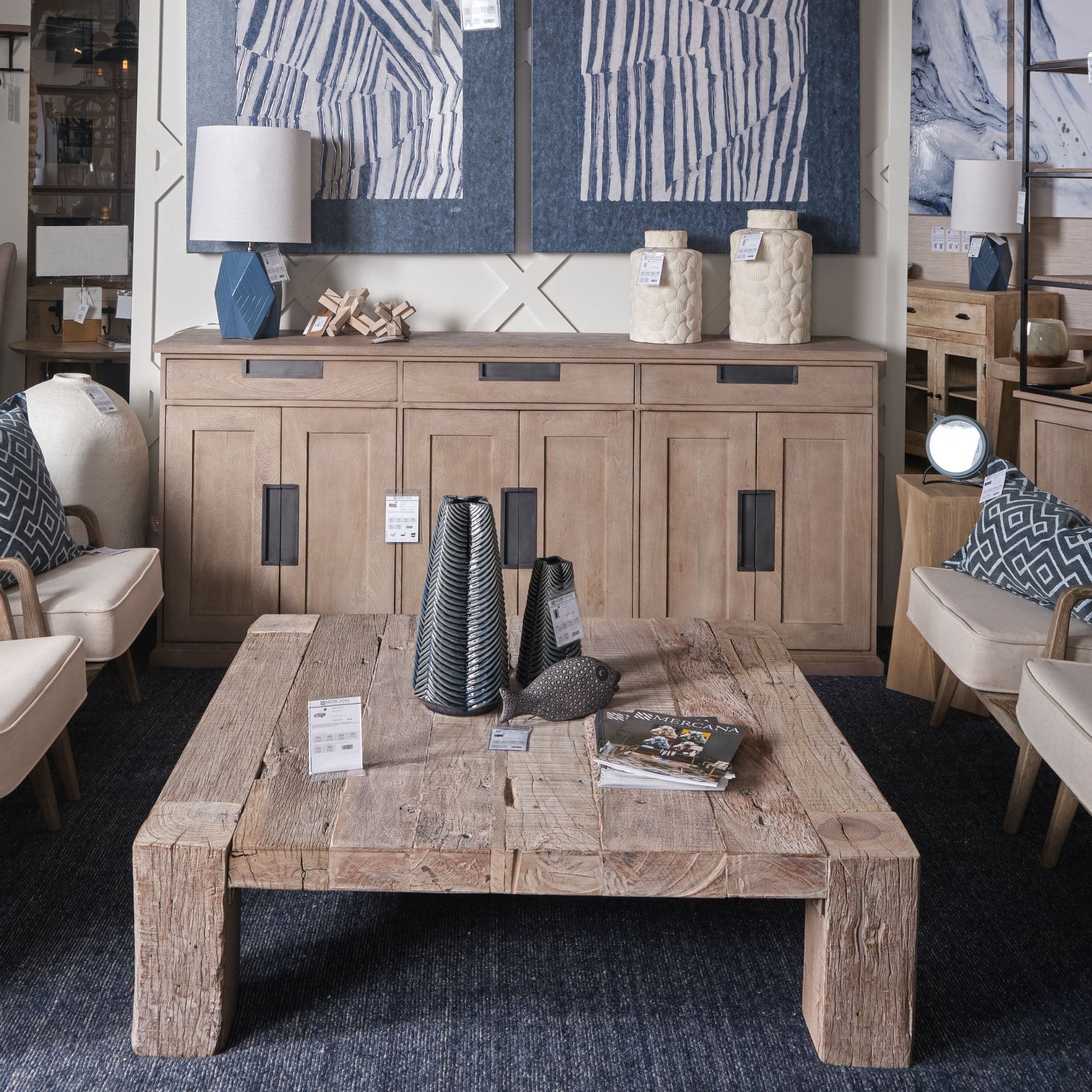 Braxton III 81.5x18.5 Natural Brown Solid Wood 3 Drawer 6 Door Sideboard — product photograph