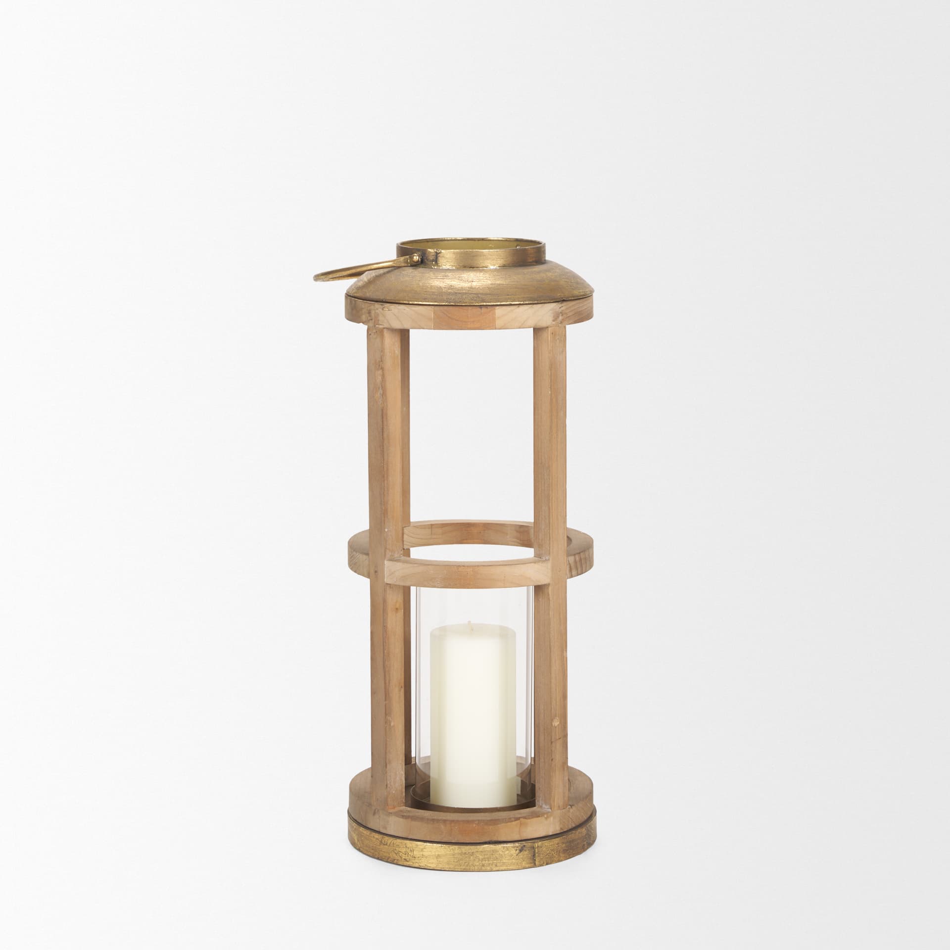 Andy II Small Natural Wood Cylindrical Lantern — product photograph