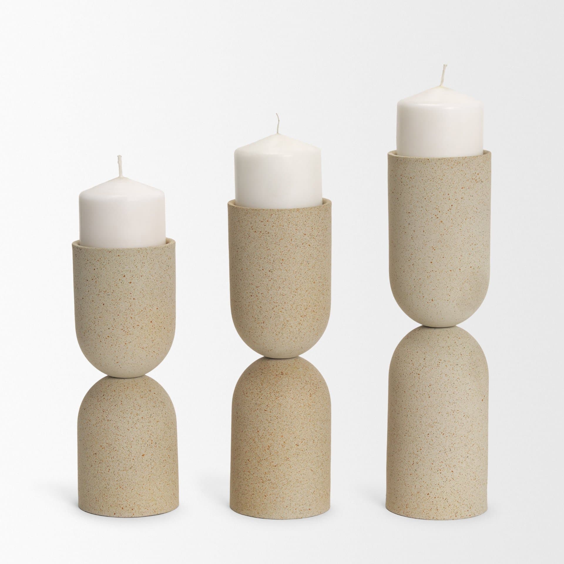 Qamra Medium Beige Textured Metal Pillar Candle Holder Candle Holder — product photograph