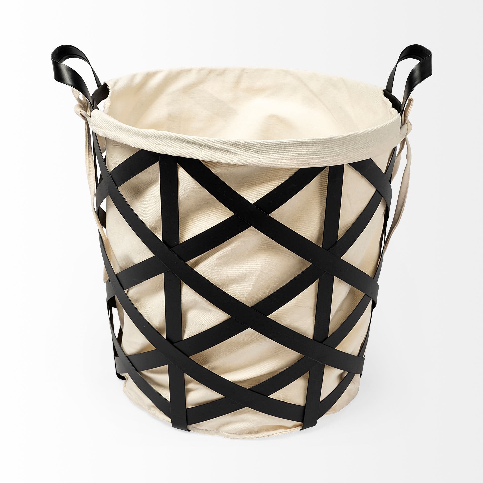 Liya 18L x 15W Black Metal Basket with Cream Fabric Liner — product photograph