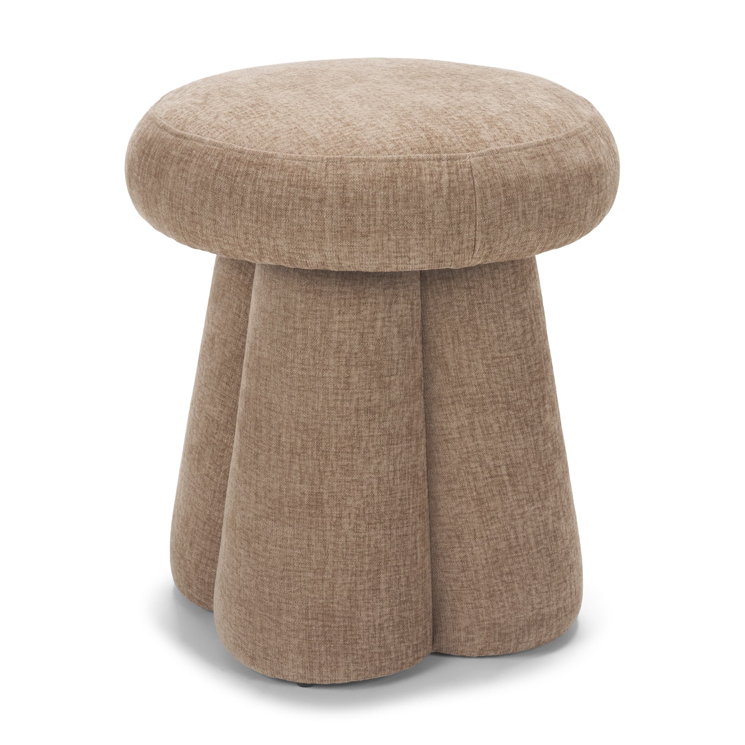 Oona Upholstered Ottoman | Stonewashed Latte Fabric | 3 Legs — product photograph