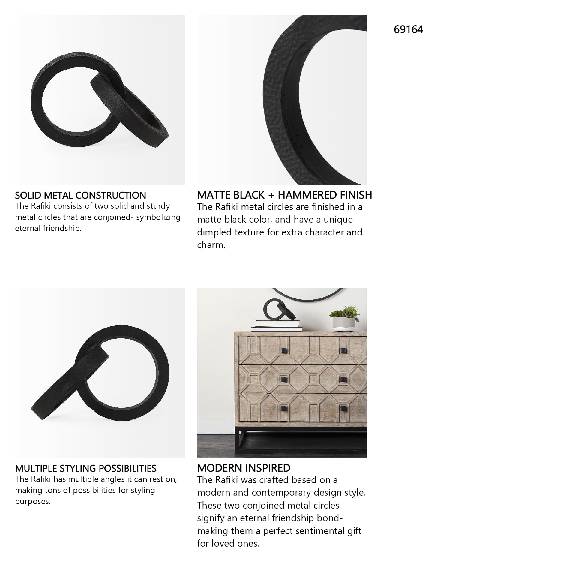 Rafiki Two Blackened Hammered Finish Metal Conjoined Circles — in a styled room