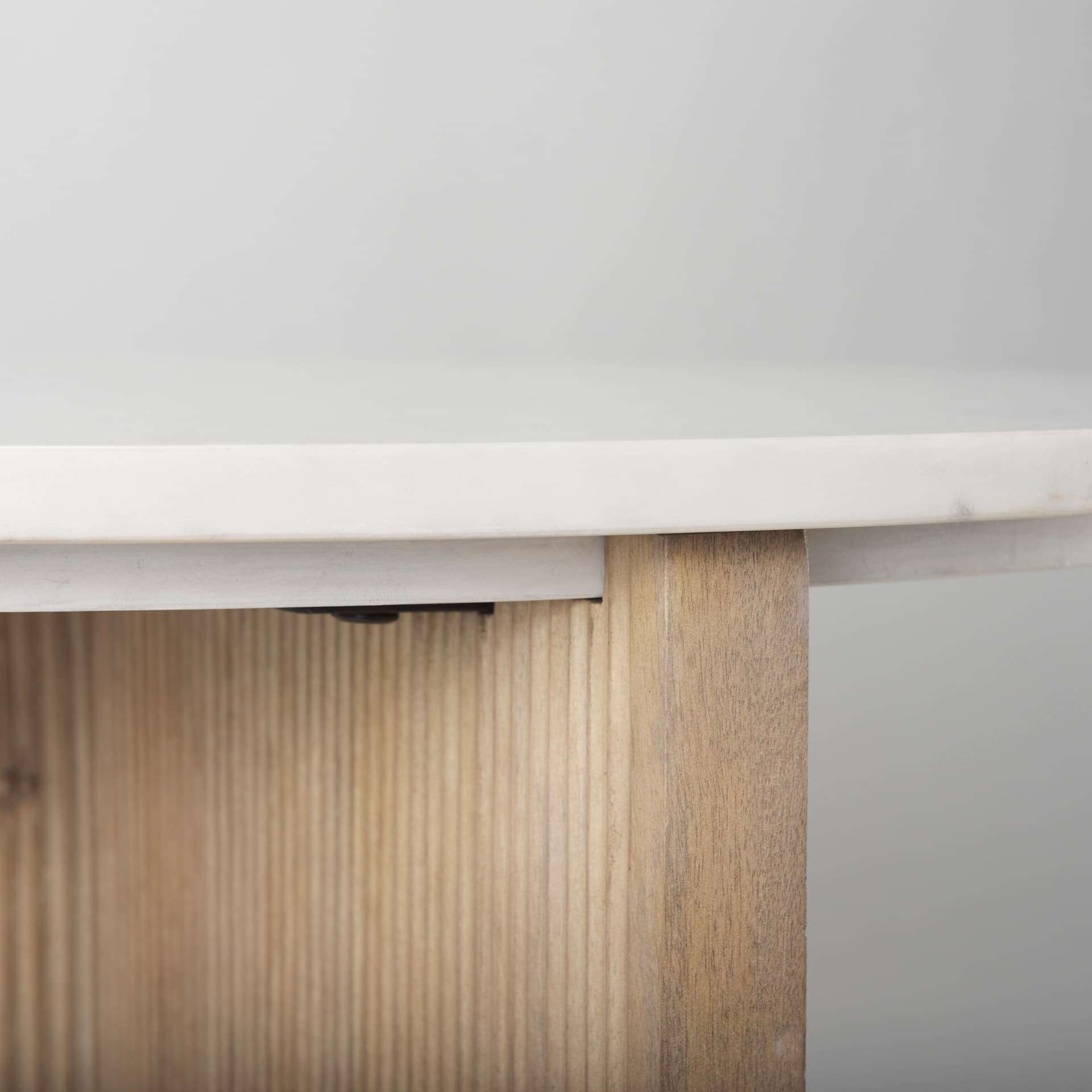 Enzo Marble Tabletop w/ Fluted Light Wood Base Foyer Accent Table — product photograph