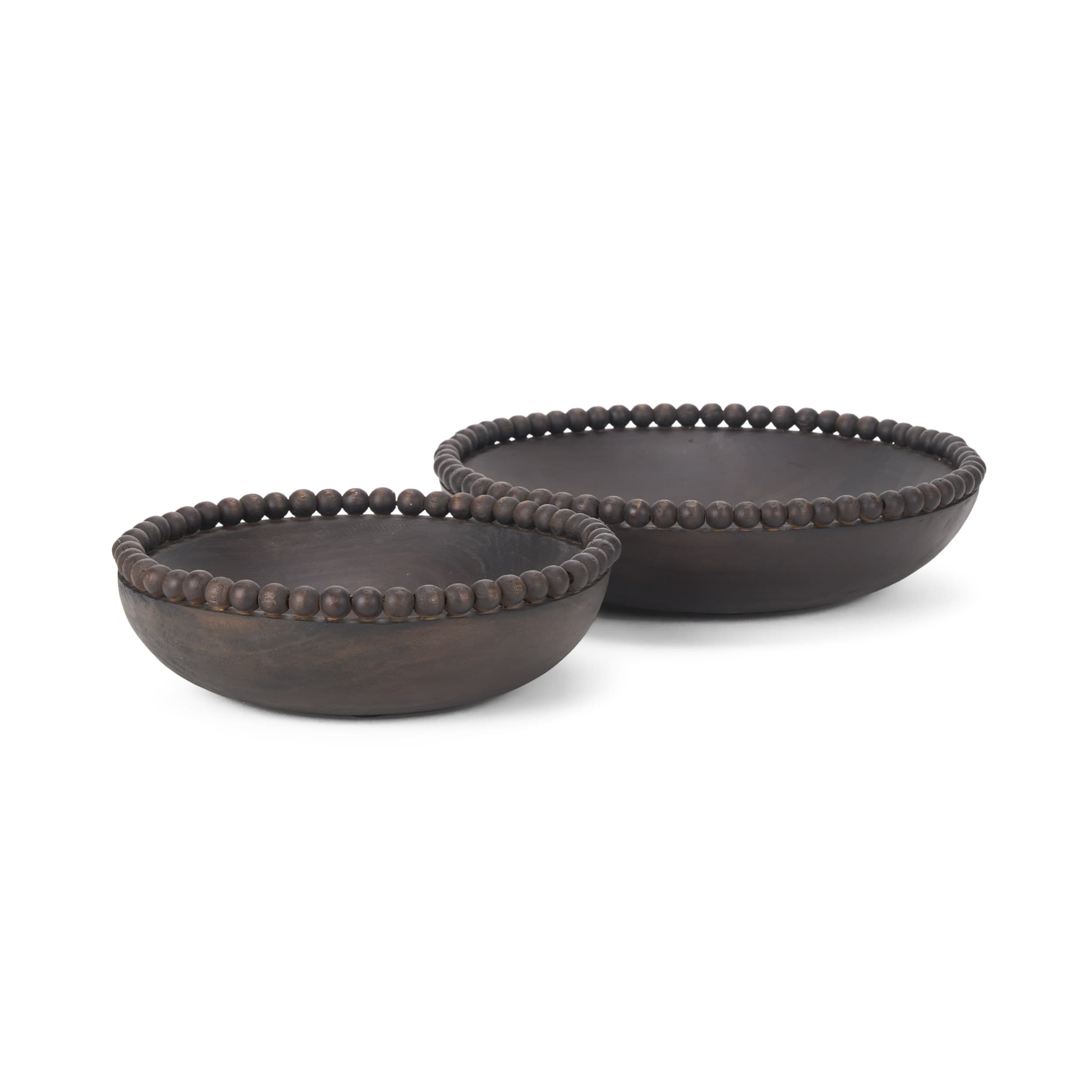 Wendell Dark Brown Wood w/ Wood Beads Round Bowls — product photograph