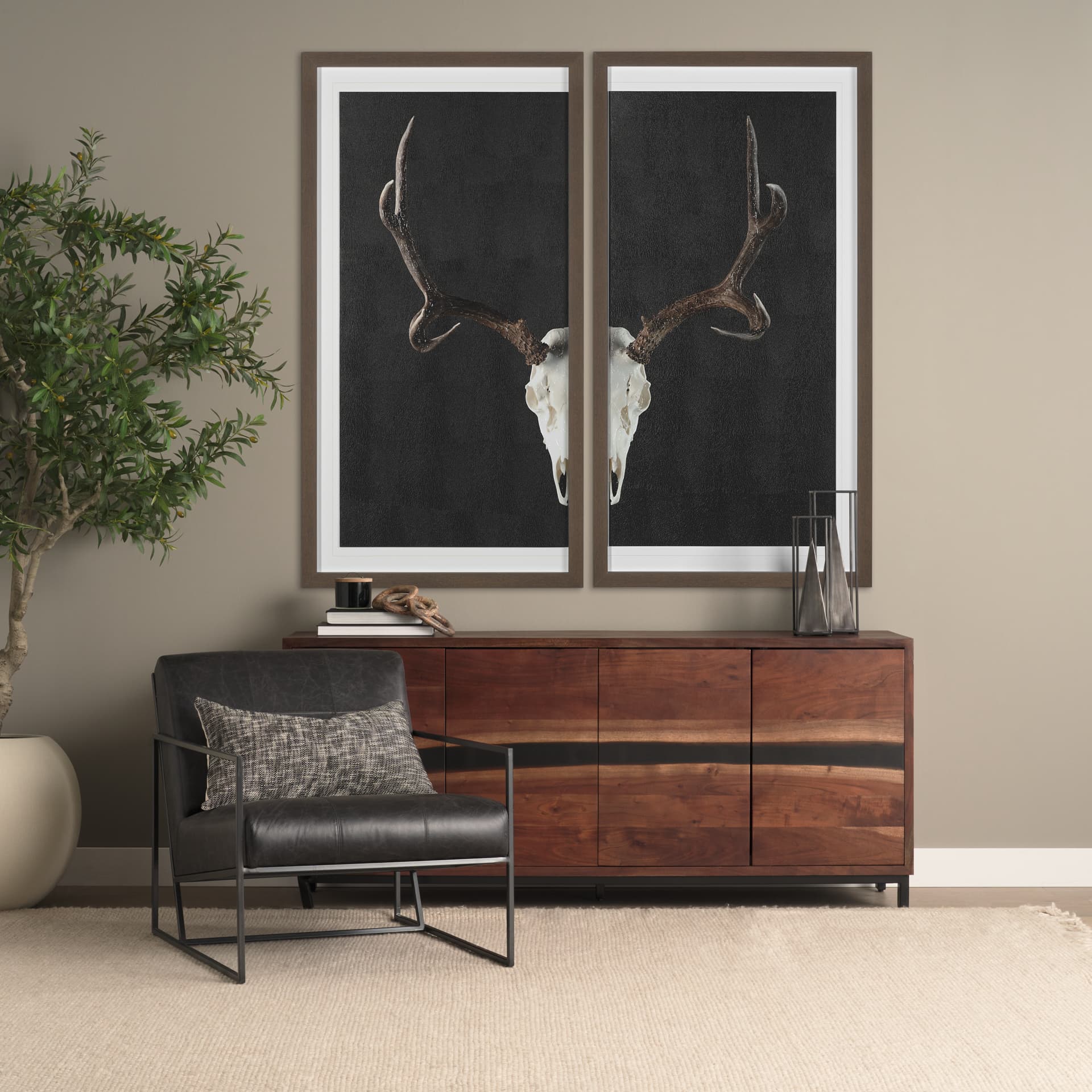 Hemlock 69L x 18W x 30H Brown Wood Sideboard — in a styled room