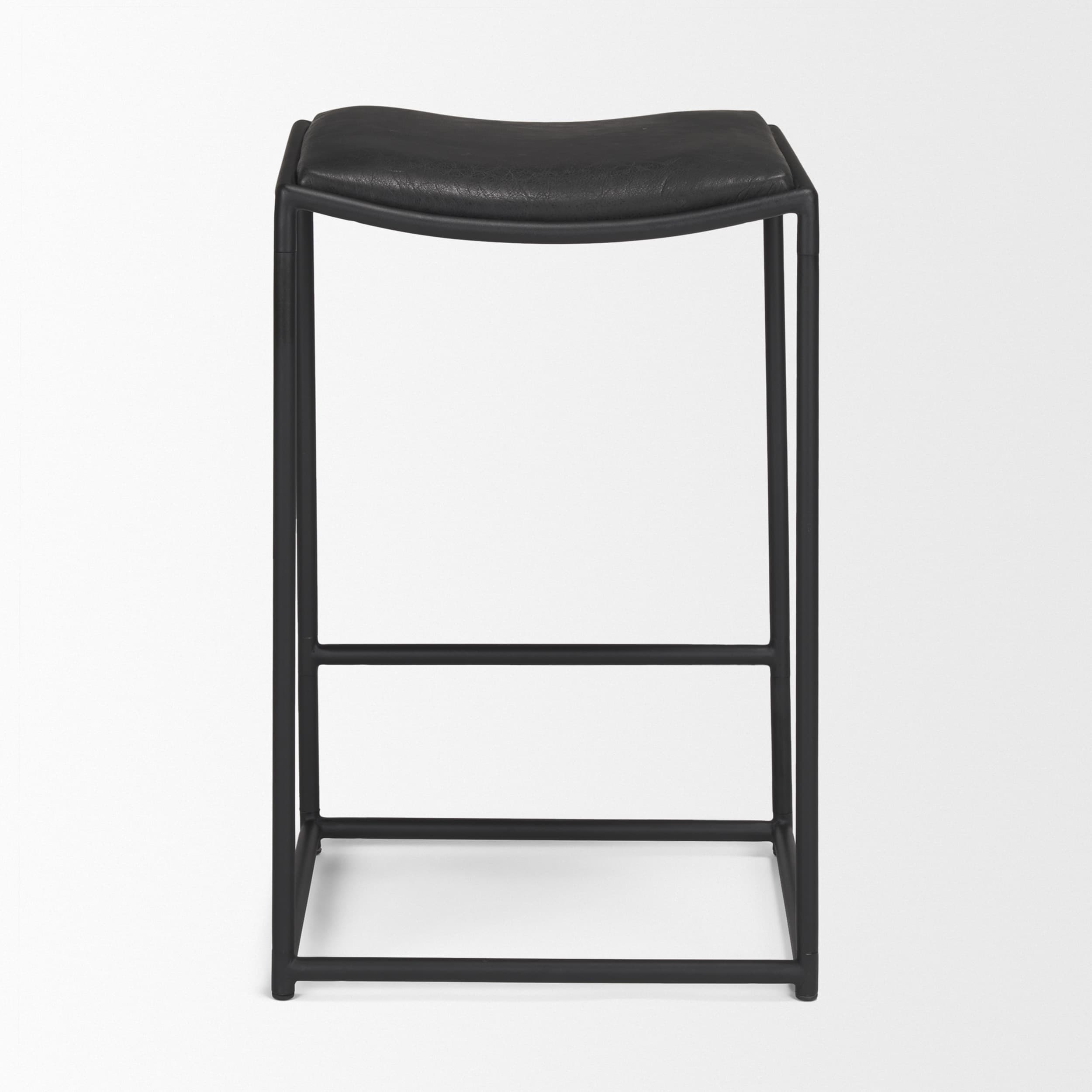Taniel Backless 27.25in Seat Counter Stool | Black Leather w/ Metal — product photograph