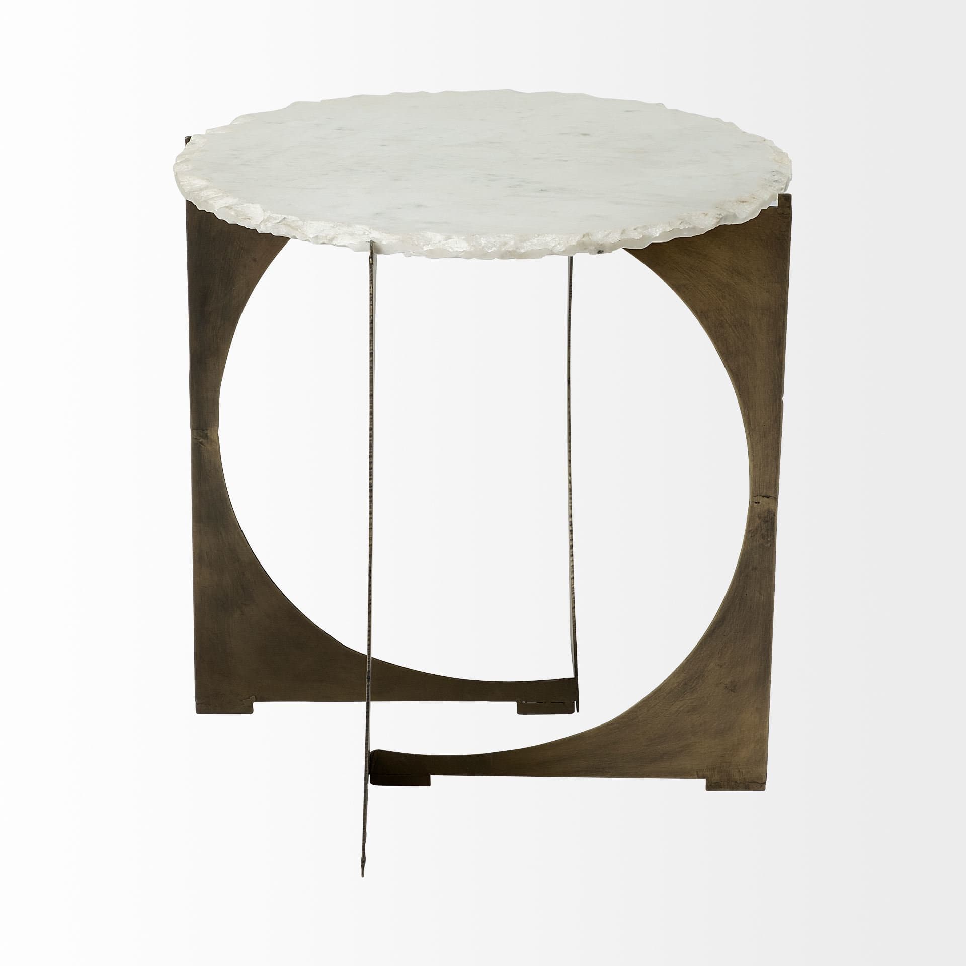 Reinhold II 21L x 21W x 21H Round Live-Edge Marble Top and Gold Metal Base Side/End Table — product photograph