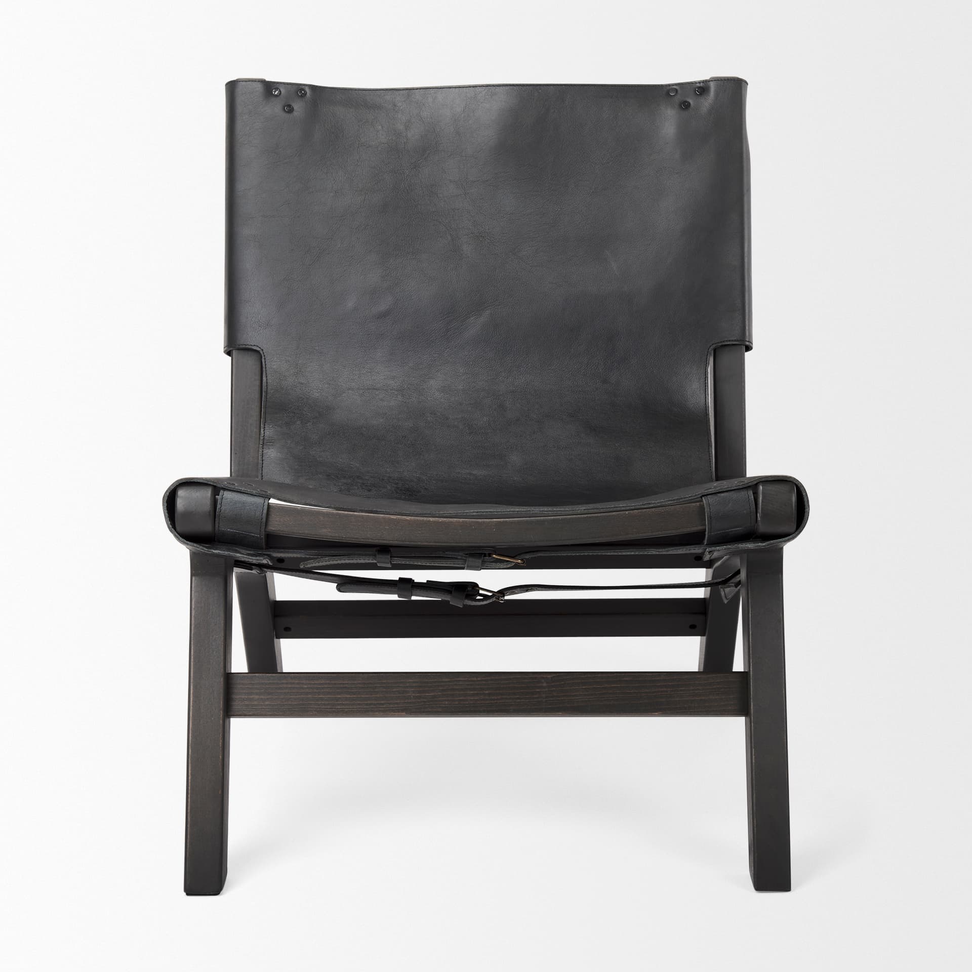Elodie 24.4L x 33.9W x 30.7H Black Leather W/Black Stain Beech Wood Frame Accent Chair — product photograph