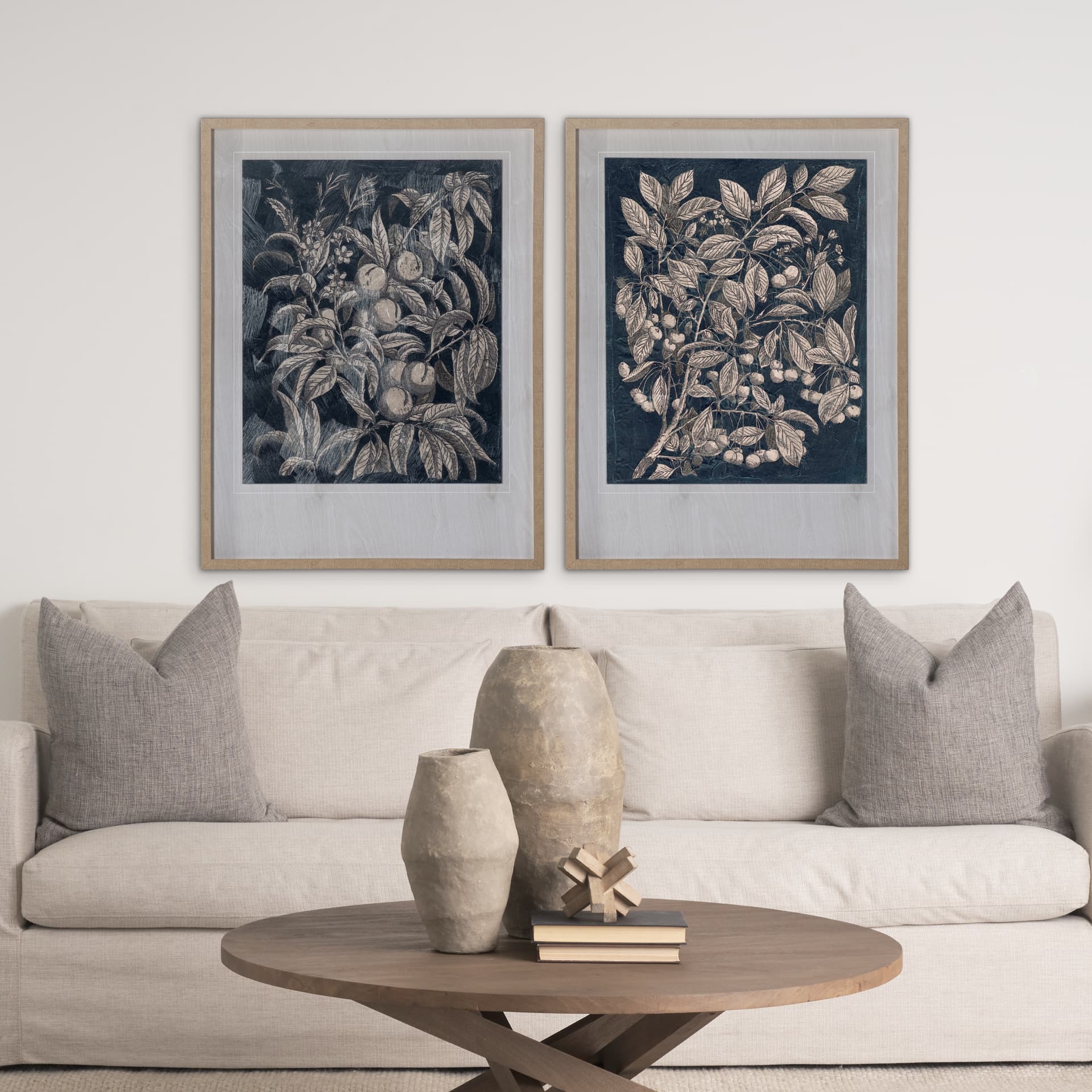 Vintage Fruit & Floral III by Megan Meagher Hand Embellished Framed Art Print Matted under Glass — in a styled room
