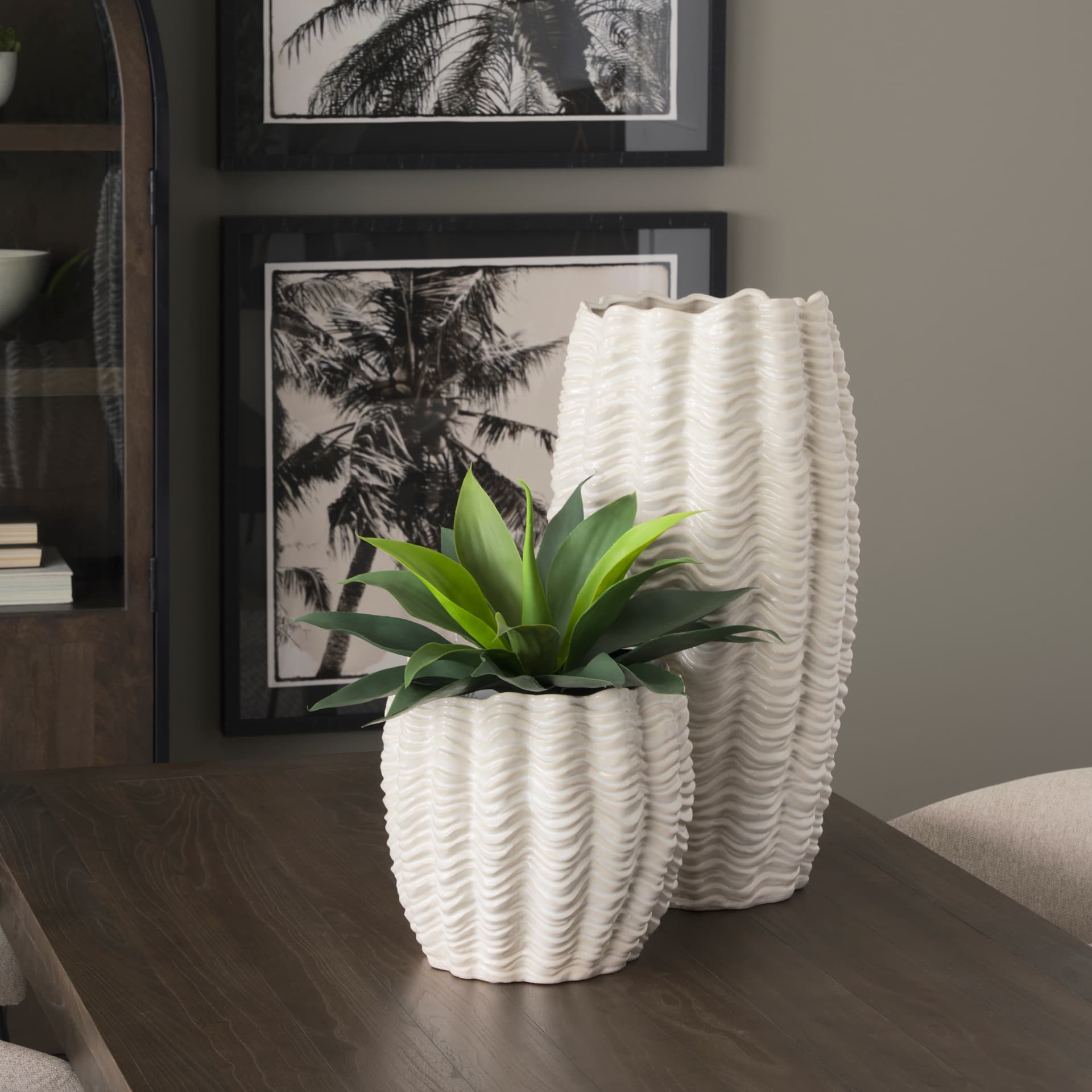 Velia Short Seashell Sculptural Cream Glazed Ceramic Vase — product photograph