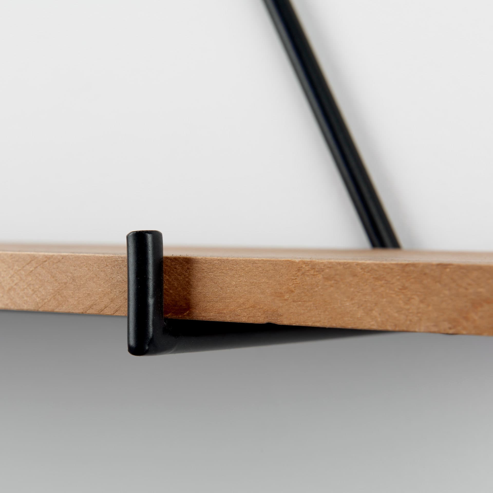 Khufu 18.9L x 5.5W x 10.2H Set of Three Brown Wood W/ Black Metal Triangular Hanging Shelves — product photograph