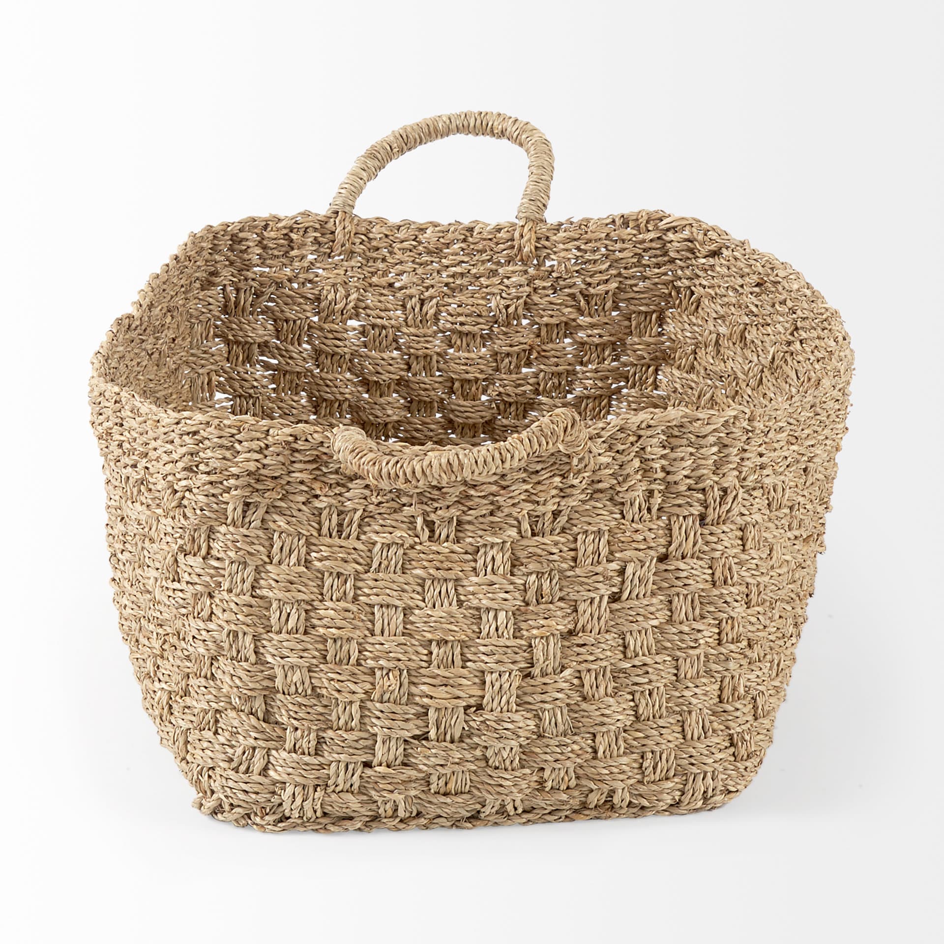 Emra (Set of 3) Light Brown Seagrass Rectangular Basket W/ Handles — product photograph