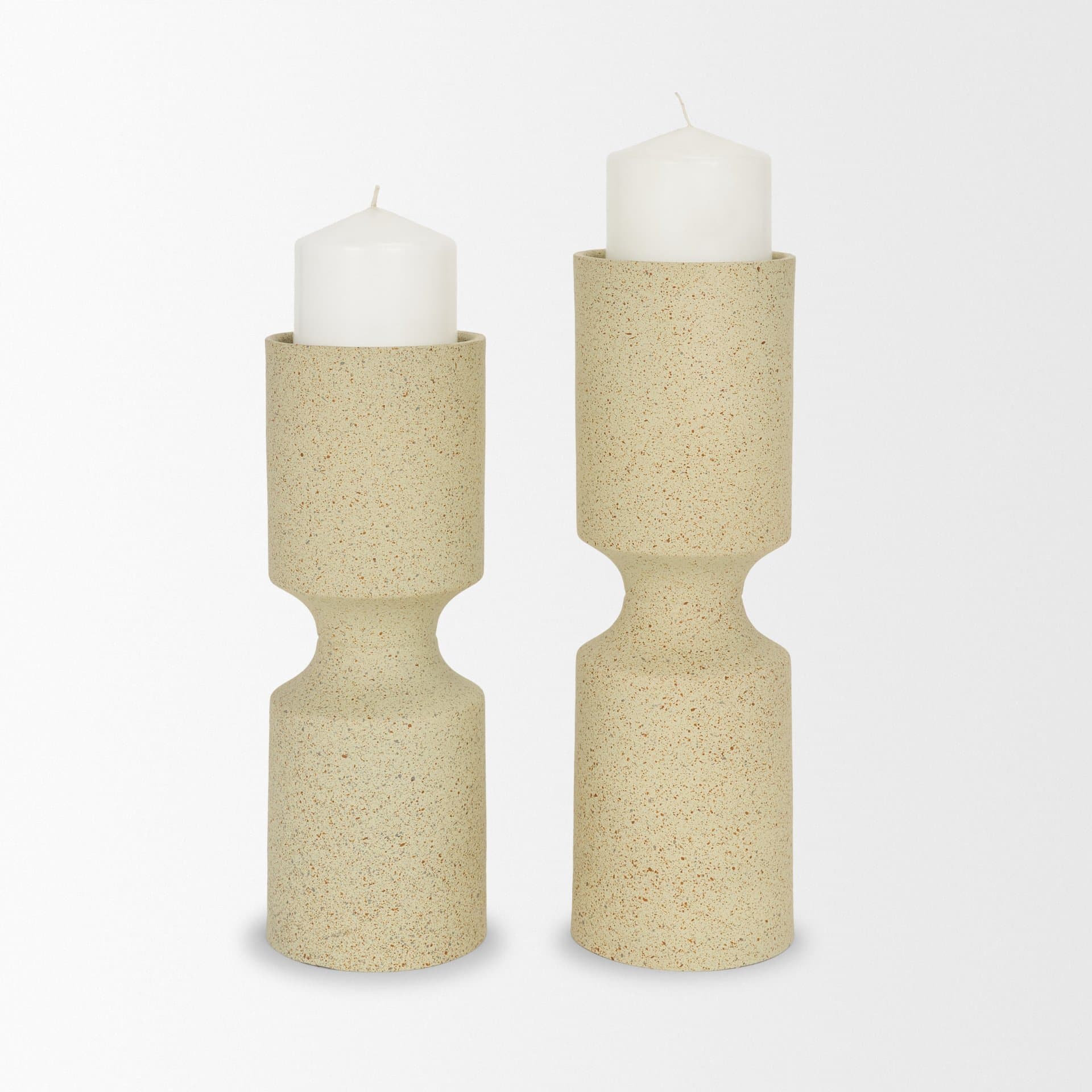 Akira Large Textured Beige Metal Pillar Candle Holder — product photograph