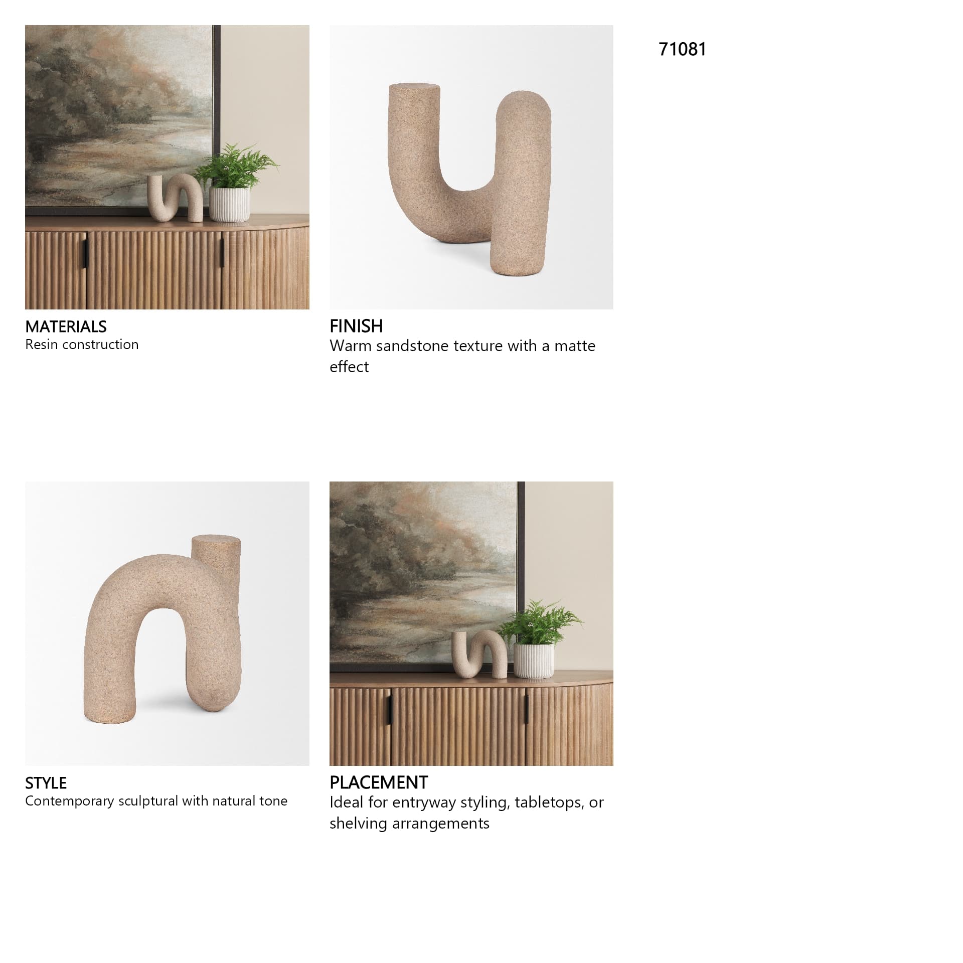 Kailas Resin Textured Sandstone Decorative Object — in a styled room