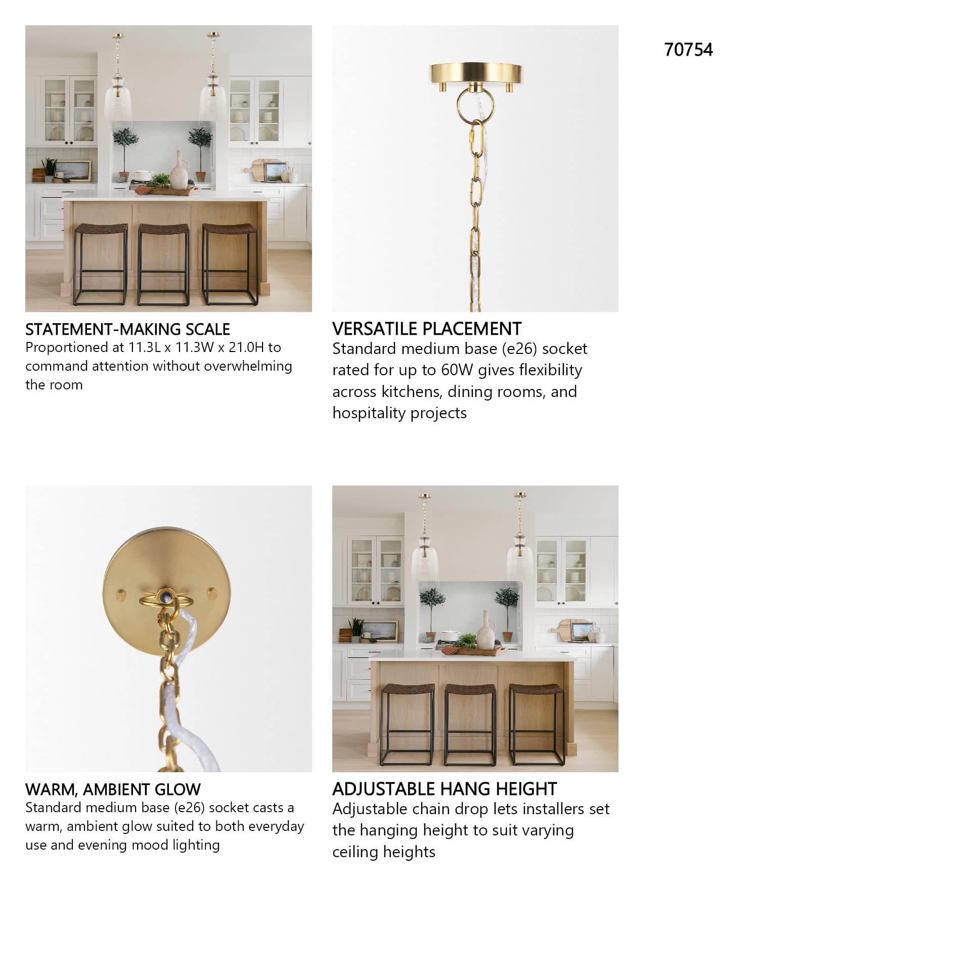 Sadah Tall Clear Blown Glass w/ Gold Metal Pendant Light — in a styled room