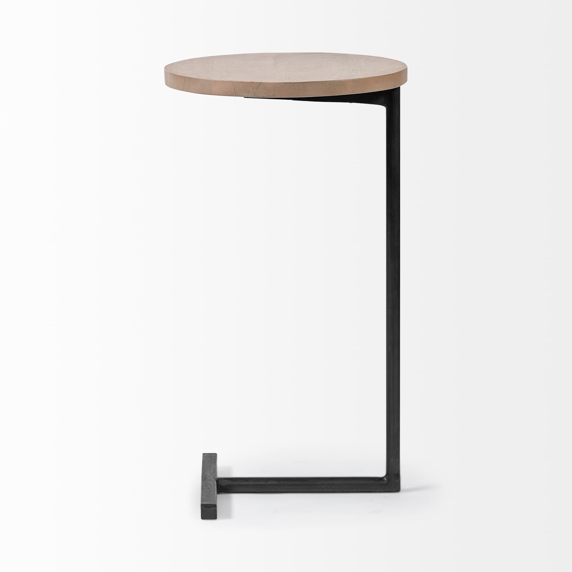 Ballatine 15L x 15W x 27H Brown Wood Round Top w/ Black Metal Base Accent Table — product photograph