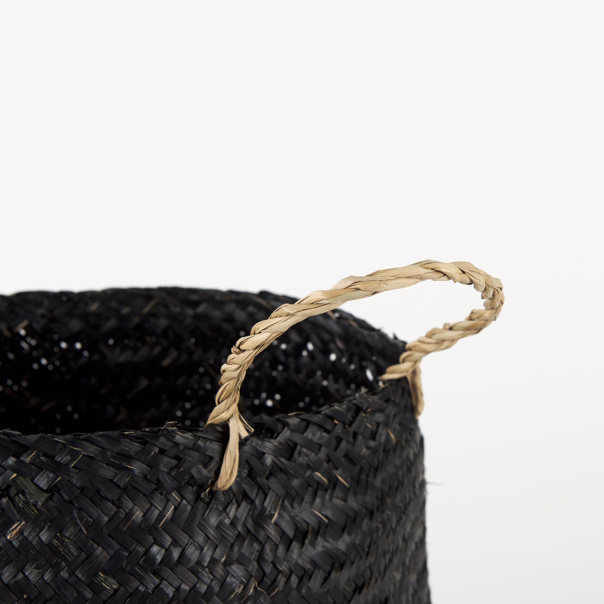 Ella (Set of 3) Black Seagrass Basket W/ Light Brown Handles — product photograph