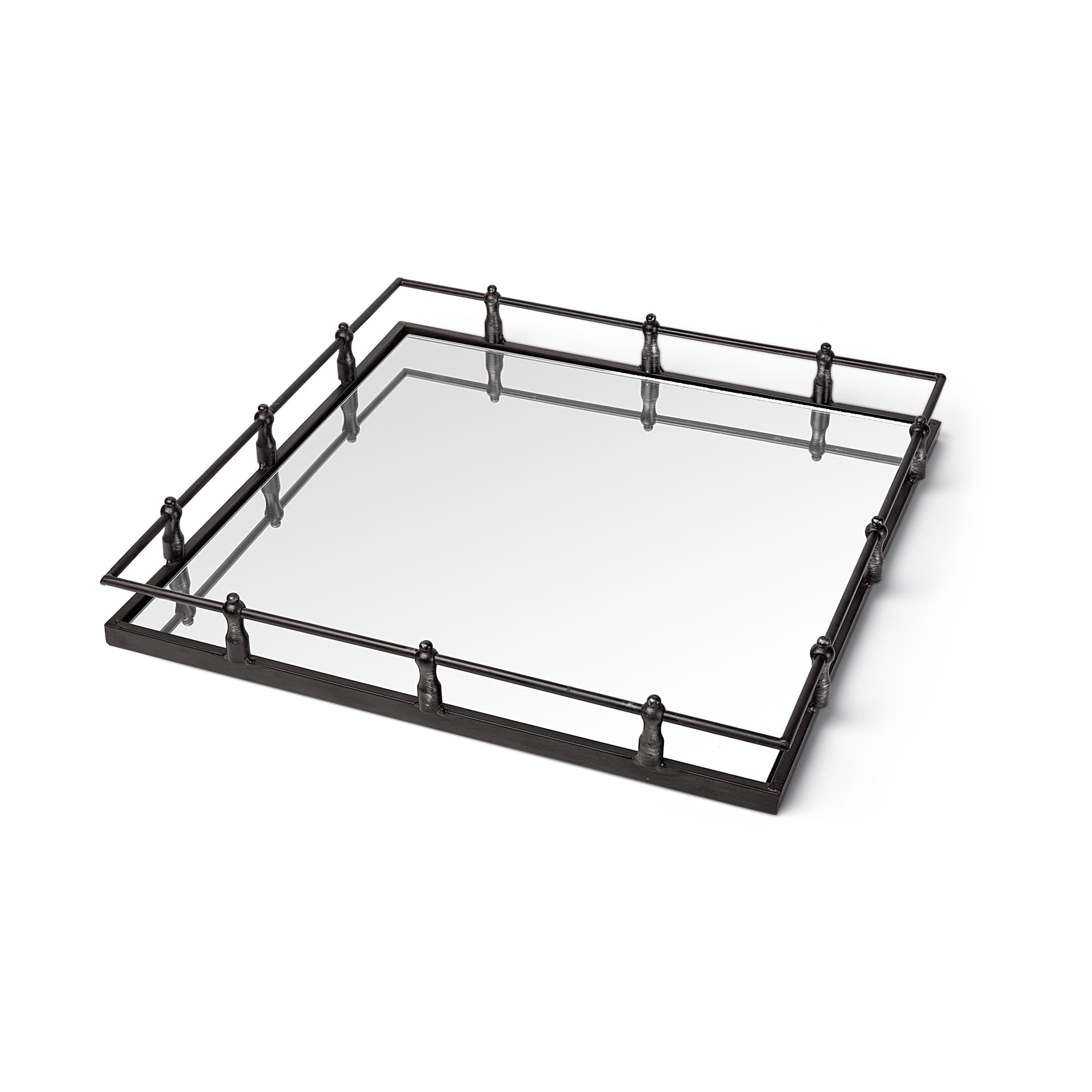 Christa 22L x 22W Black Metal Mirrored Base Square Tray — product photograph