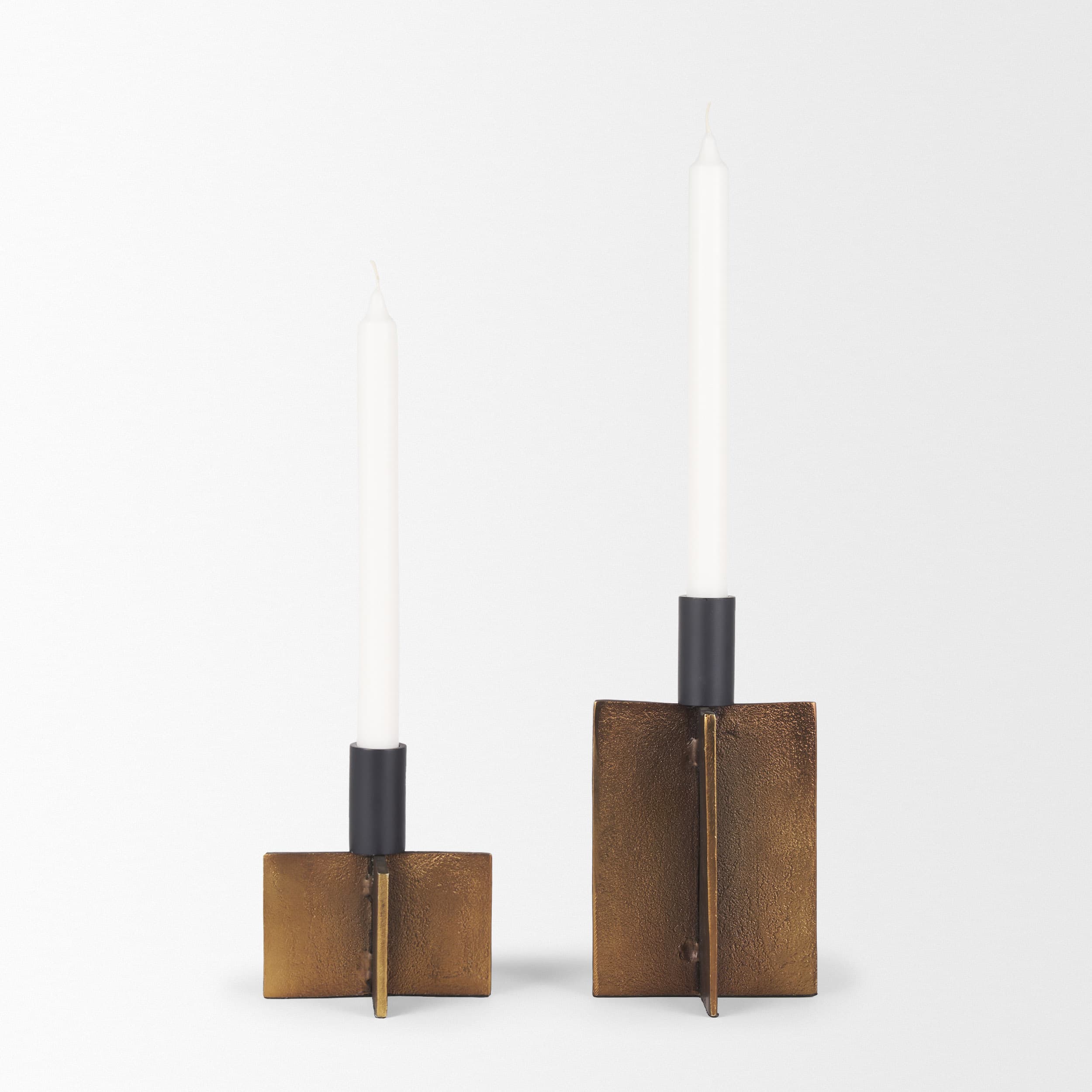 Pia Antiqued Gold w/ Black Metal Taper Candleholder (Set of 2) — product photograph