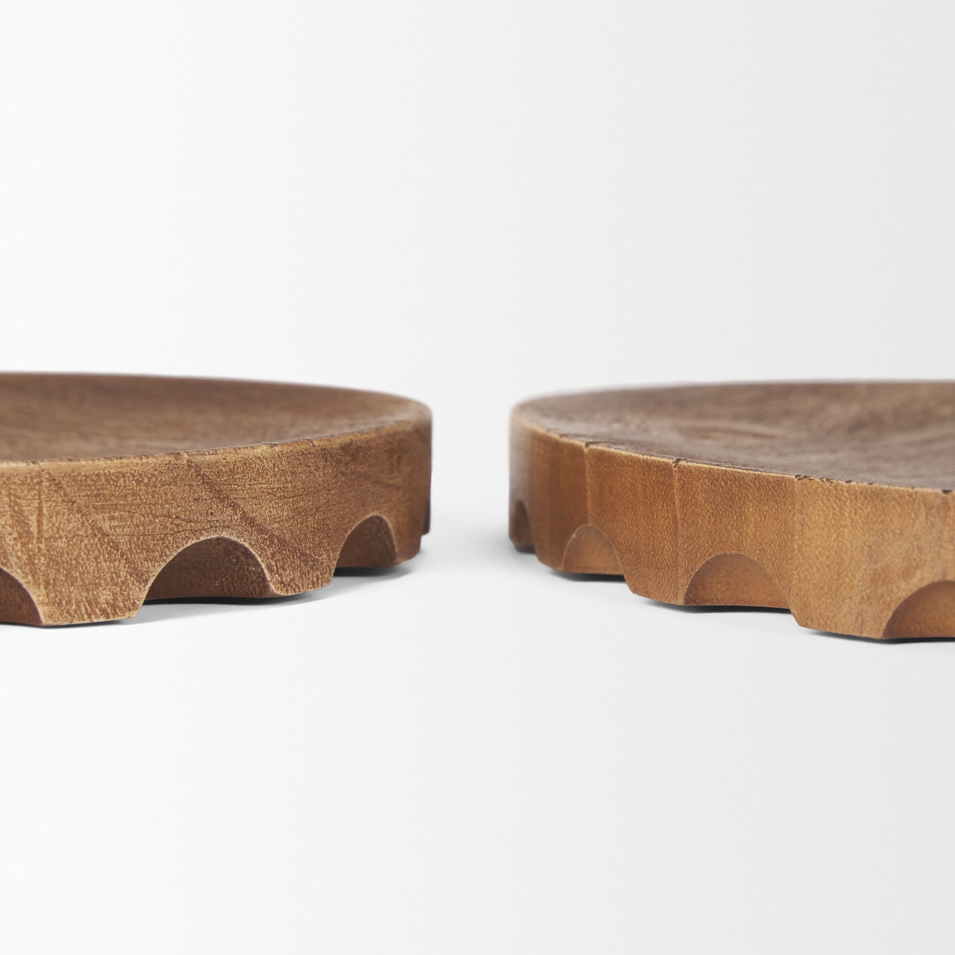Waverly Round Light Brown Wood Scalloped Edged Trays — product photograph