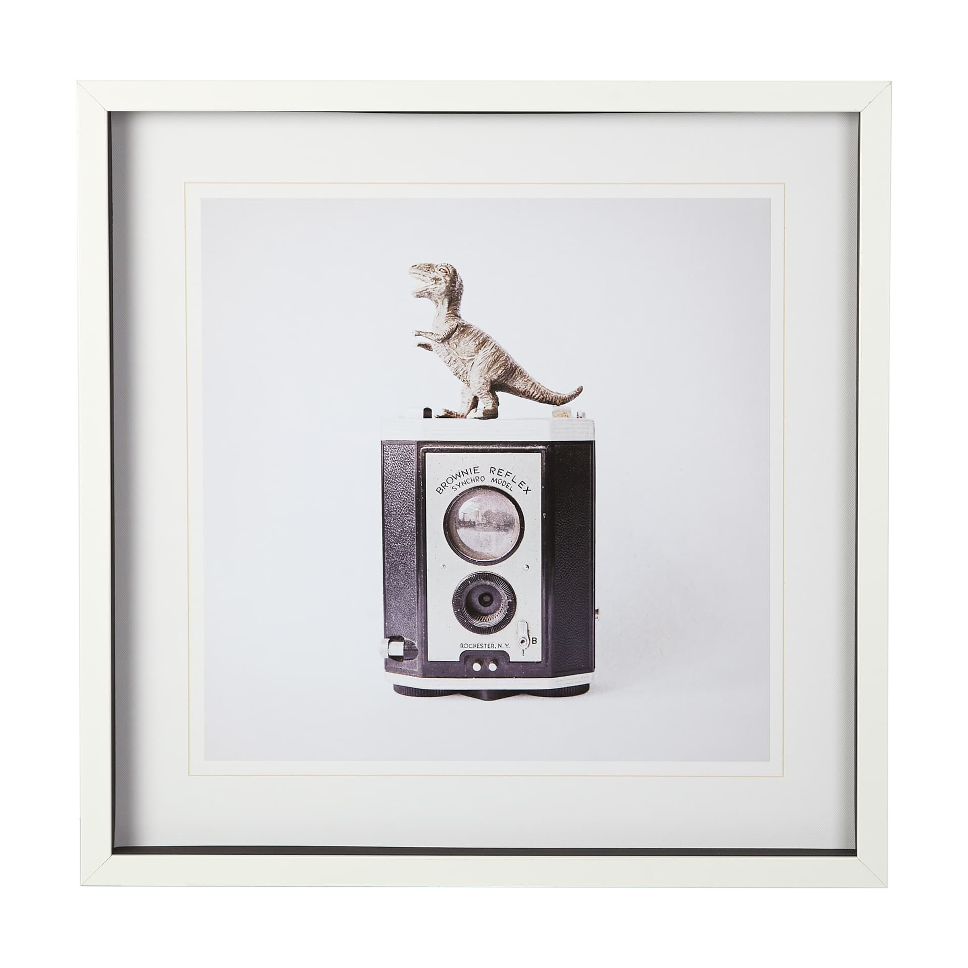 T-rex & Vintage Camera by Susannah Tucker Photography a Framed Photo Art Print Matted under Glass — product photograph
