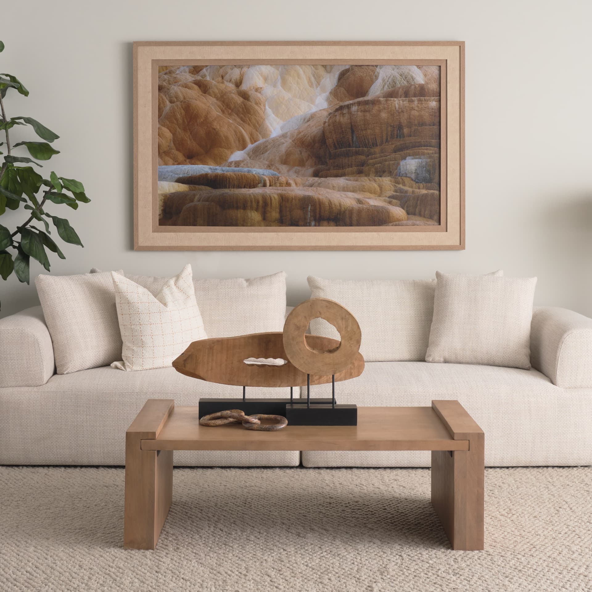 Ironwood II (Small) 13L x 4W Natural Wooden Circular Object — in a styled room