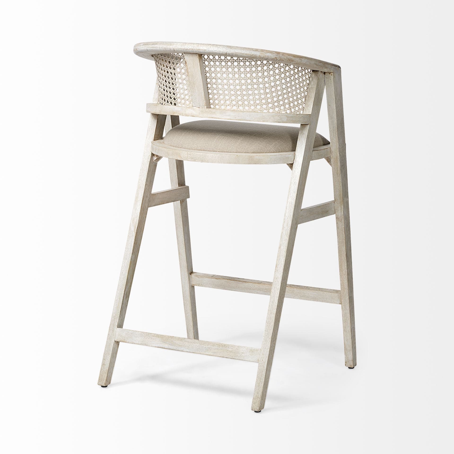 Tabitha Low Back 30.75in Seat Bar Stool | Beige Fabric w/ Blonde Wood — product photograph