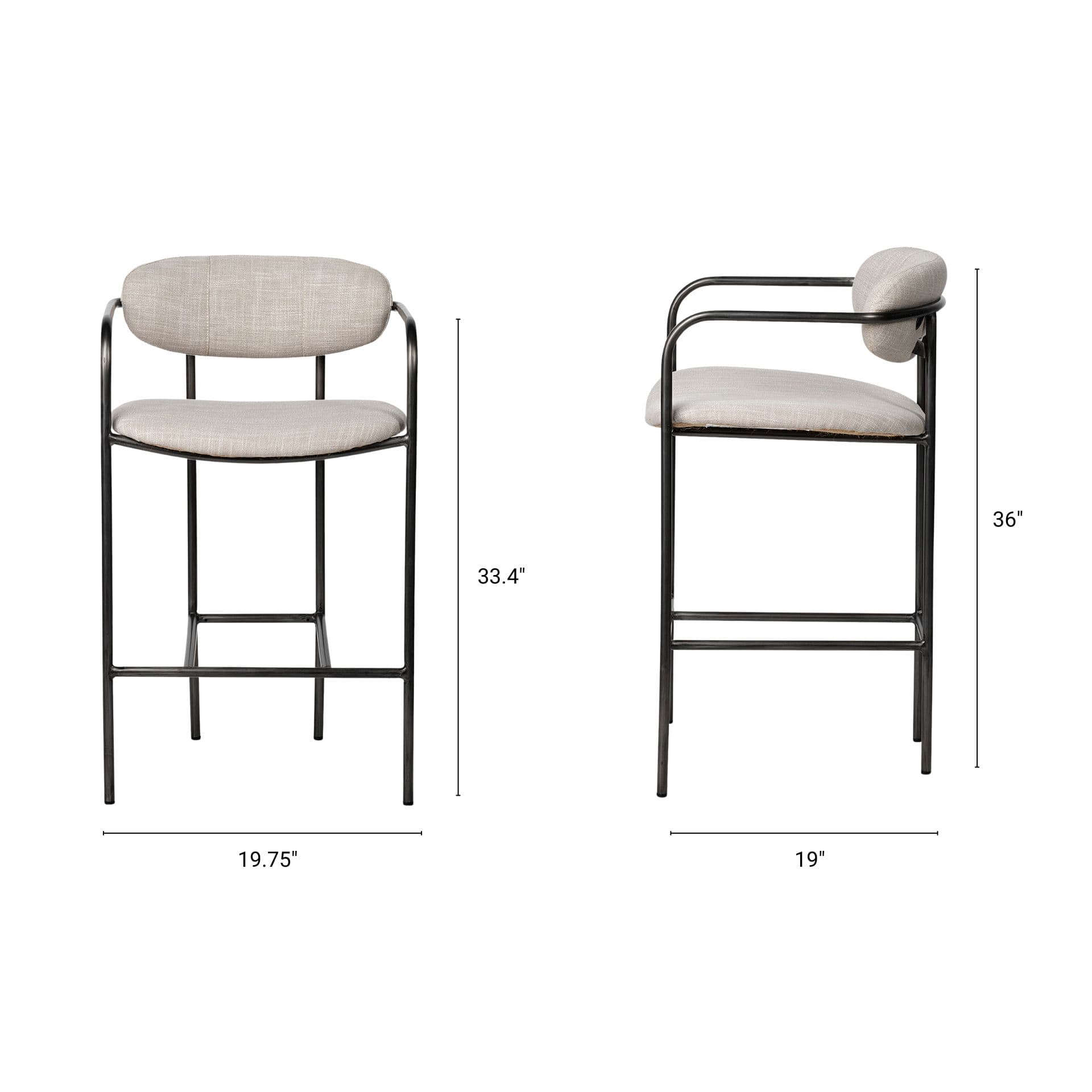 Parker Backless 36in Seat Counter Stool | Beige Fabric w/ Grey Metal — product photograph