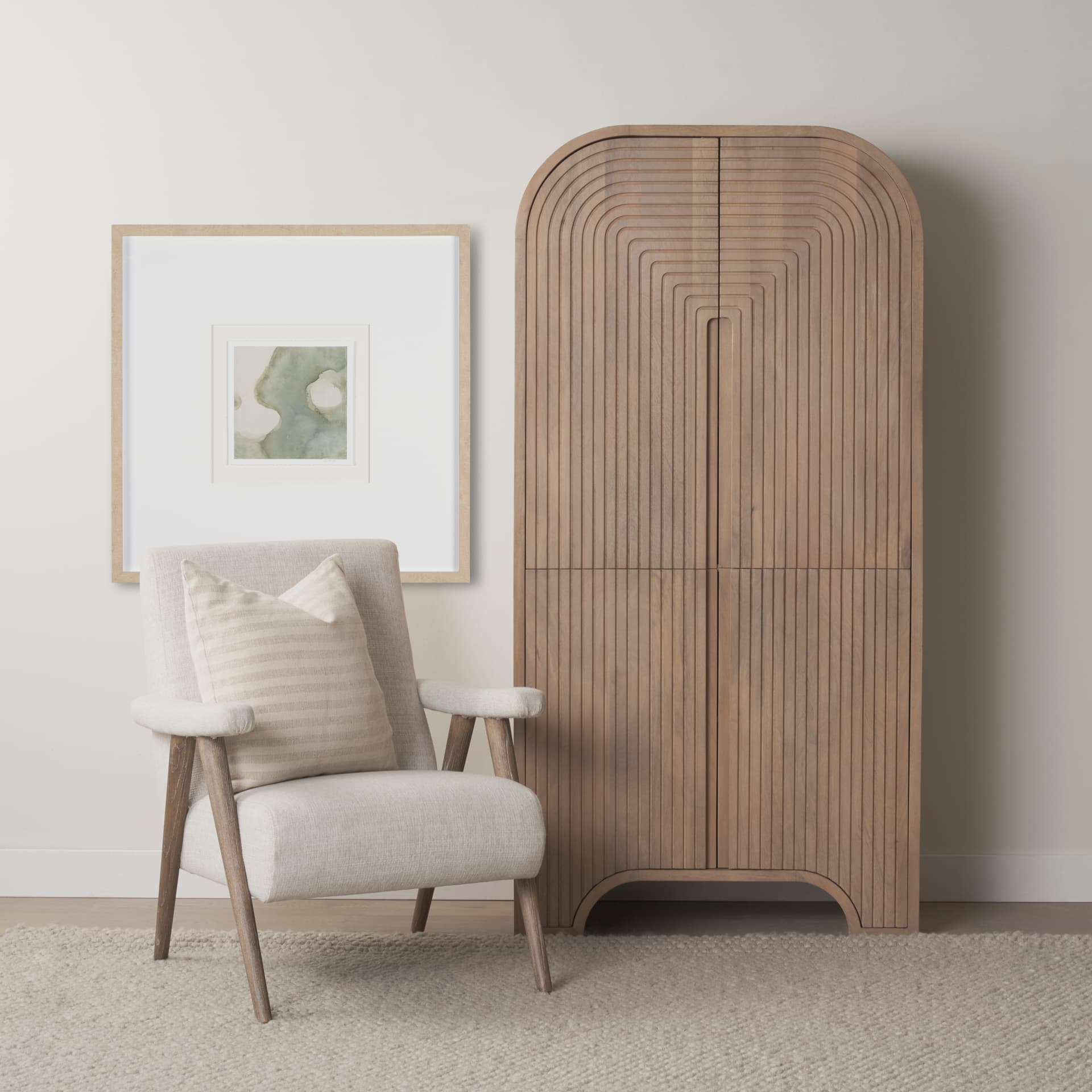Nico Oatmeal Upholstered w/ Brown Wood Accent Chair — product photograph