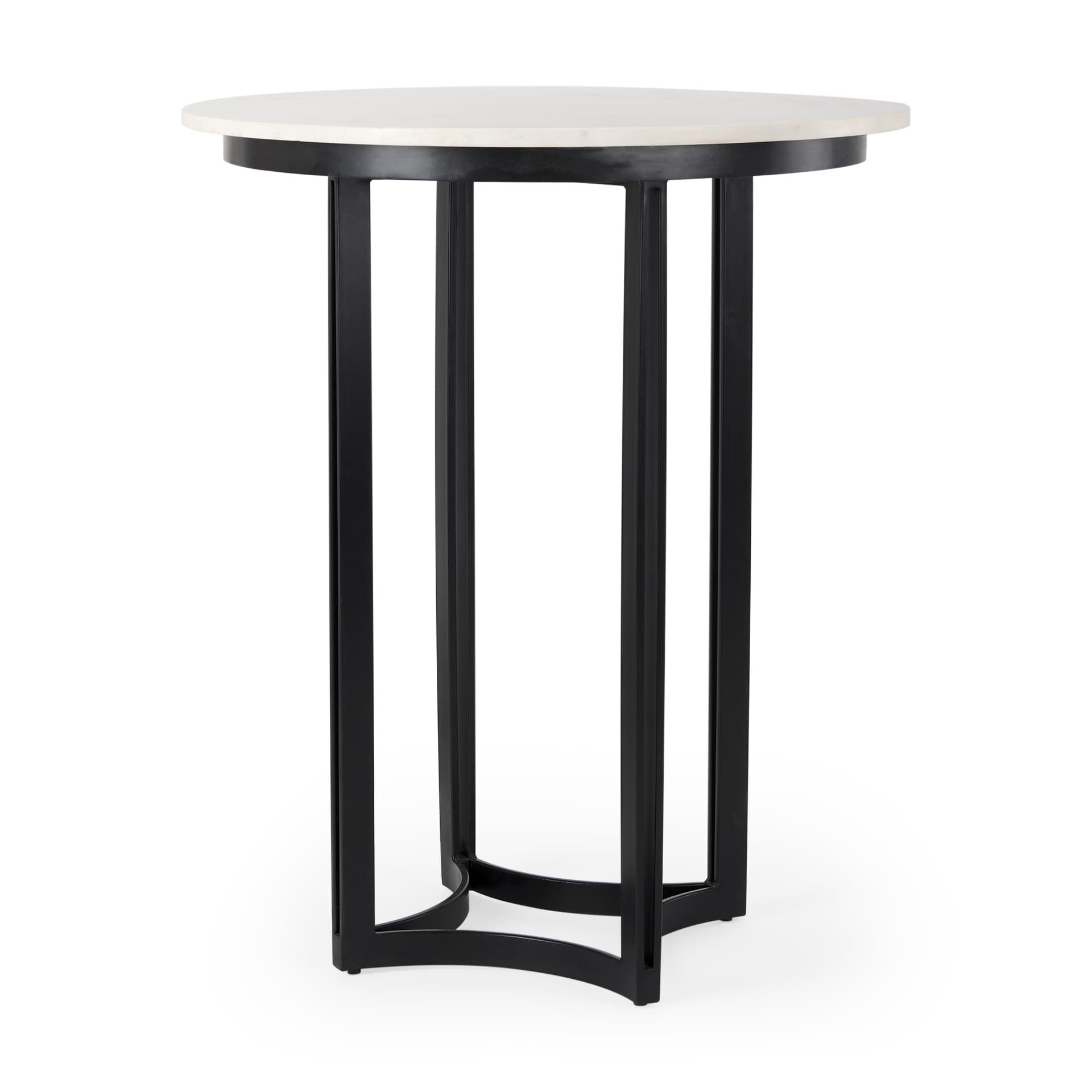 Tanner 32"L x 32"W Pedestal Dining Table | White Marble & Black Metal | Seats 2 — product photograph