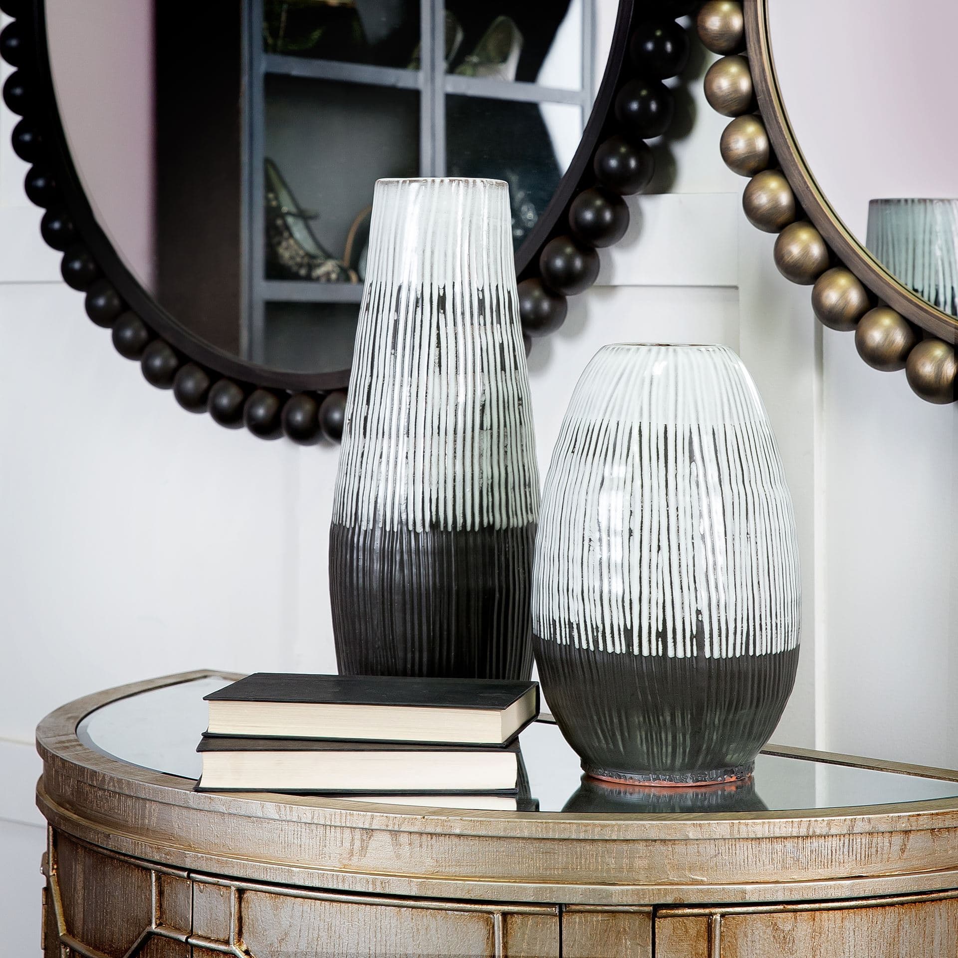 Tanami I Tall Dark Brown/White Ceramic Vase — product photograph
