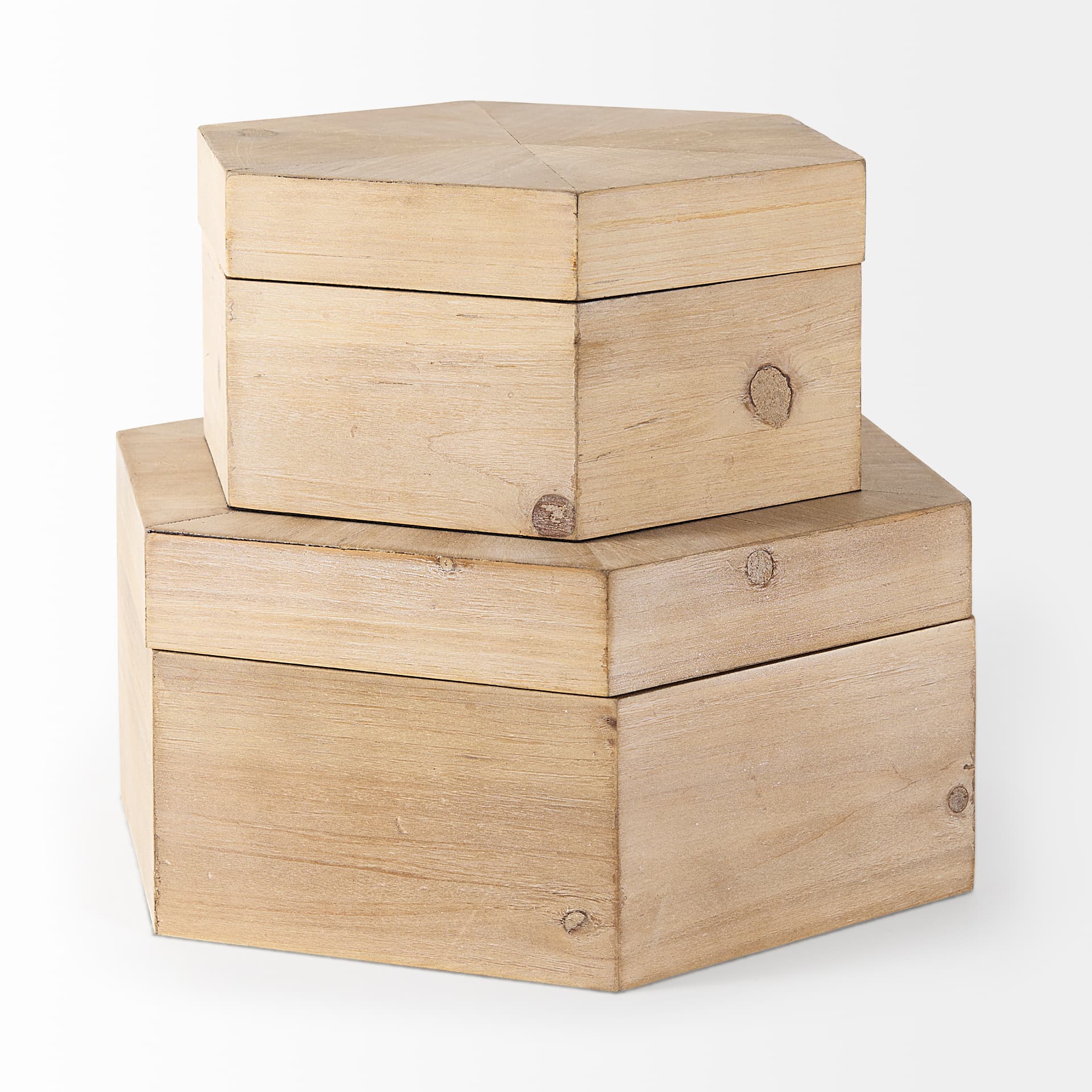 Elyse (Set of 2) 14L x 12W Brown Wooden Hexagonal Boxes — product photograph