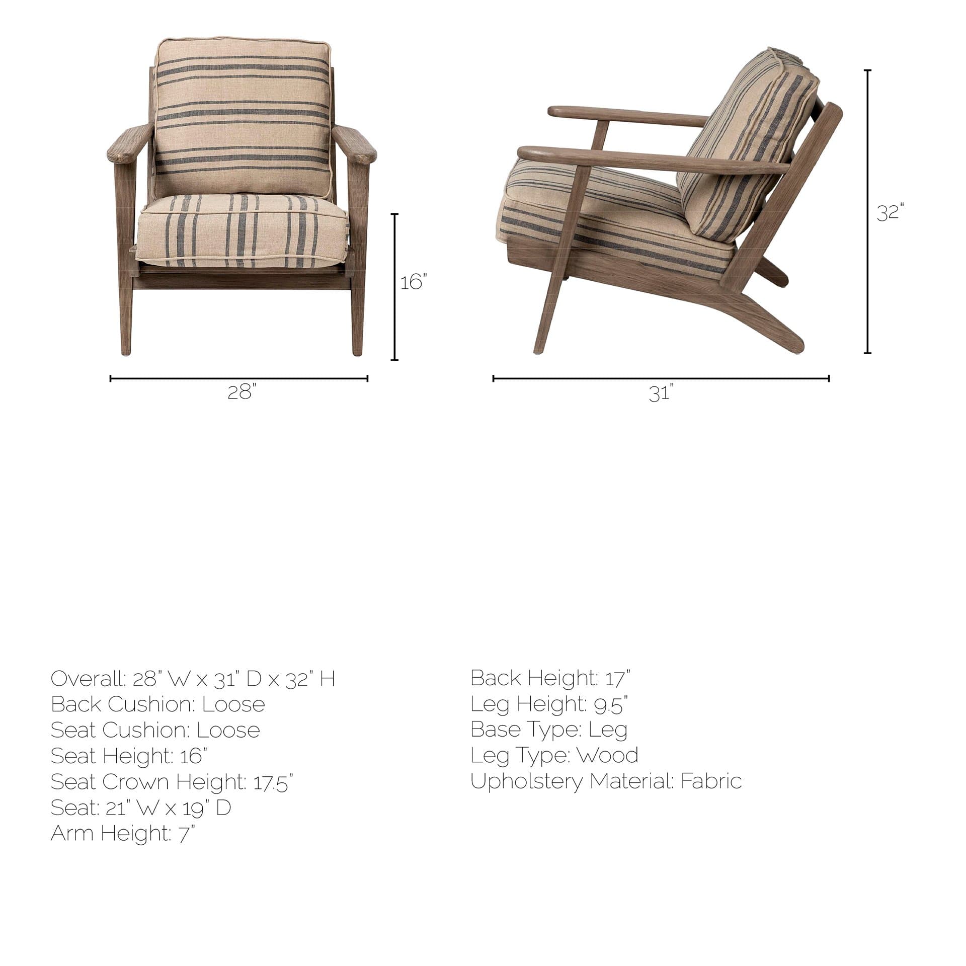 Olympus III Striped Brown Jute Wrapped Wooden Frame Accent Chair — product photograph