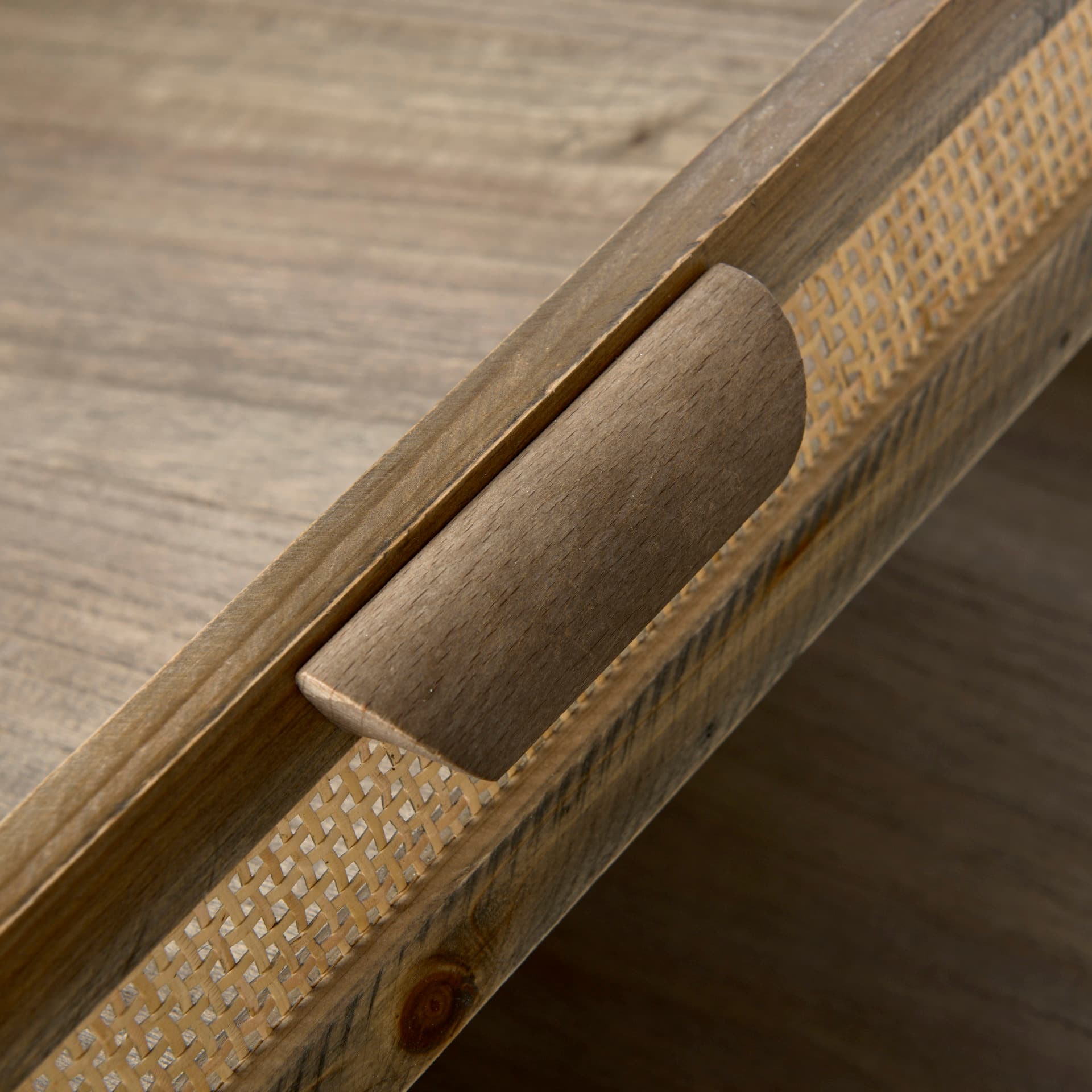Sonny 23.6L x 23.6W x 2.0H Set of Two Brown Wood and Wicker Square Trays — product photograph