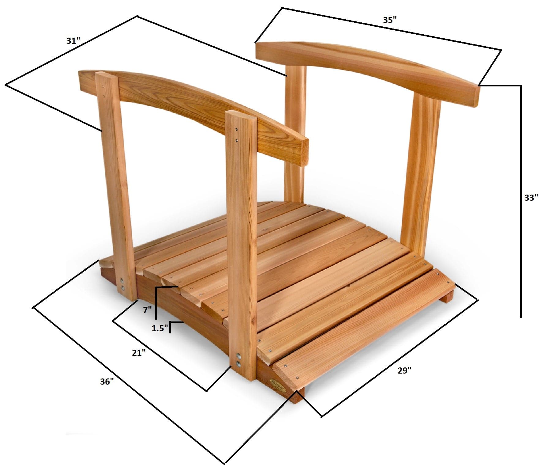 3-Ft Cedar Garden Bridge with Side Rails — product photograph