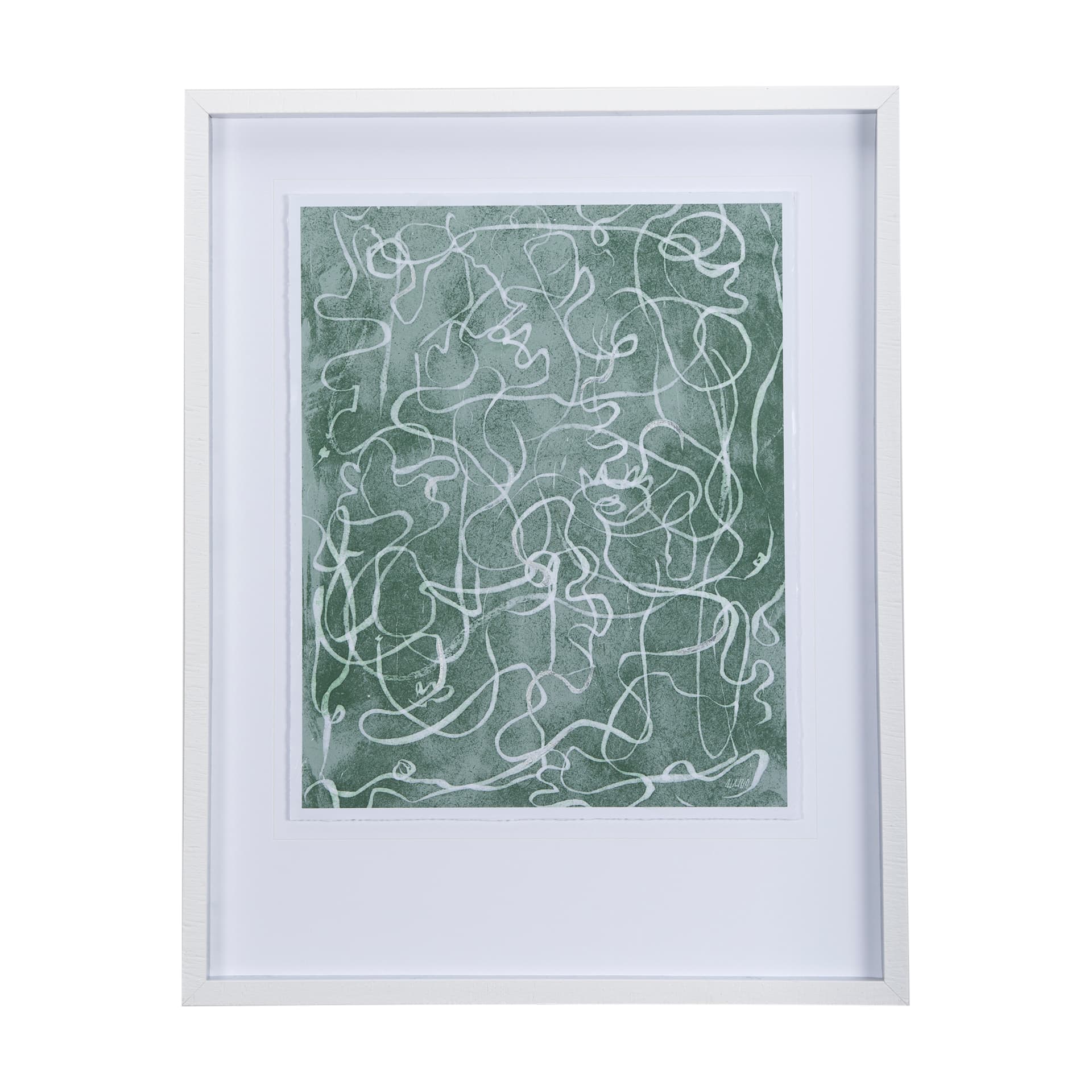 Thread Green III by Mercana Studio a Hand Embellished Textured Framed Art Print Matted under Glass — product photograph